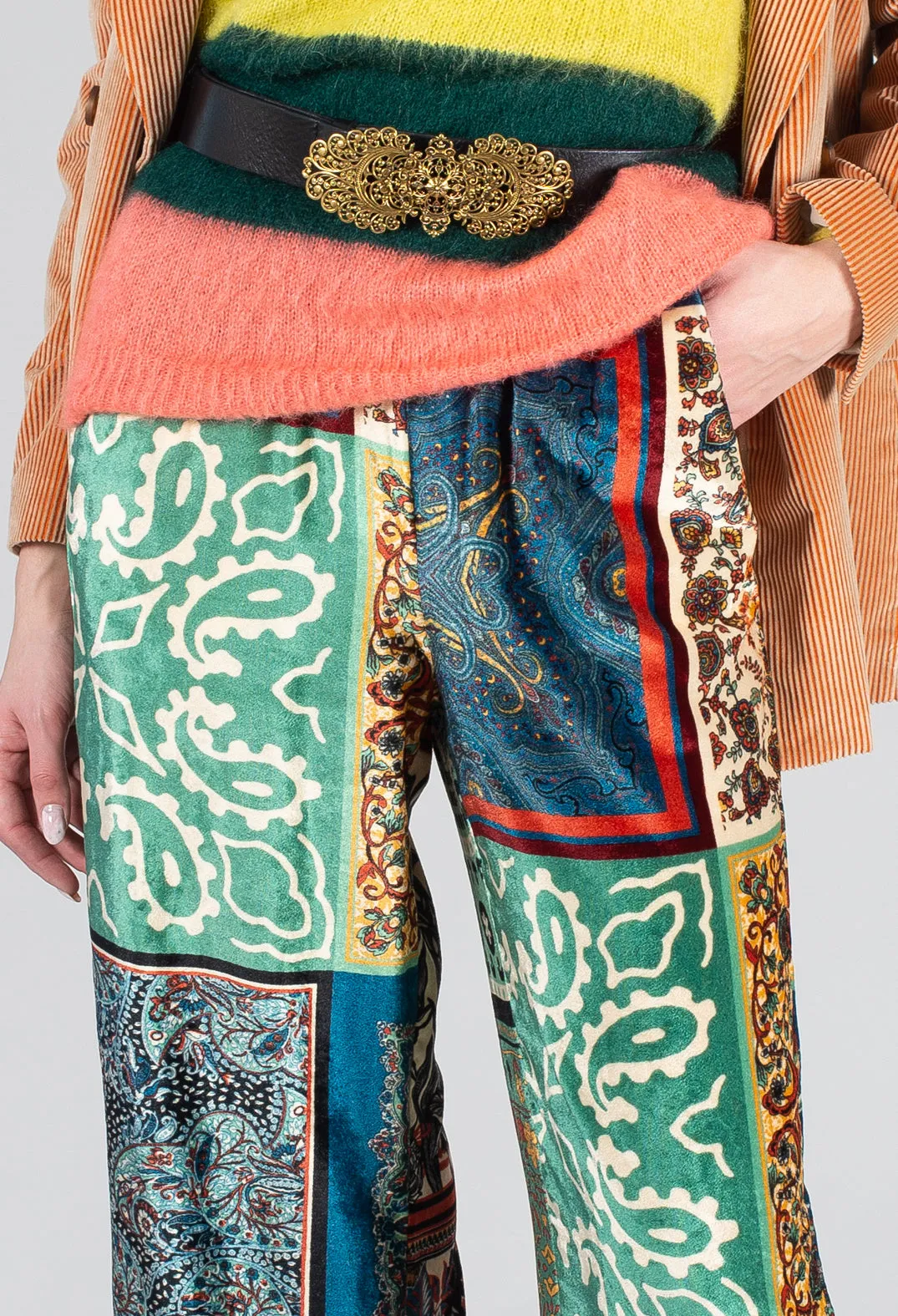 Printed Trousers in Patchwork Foulard Print