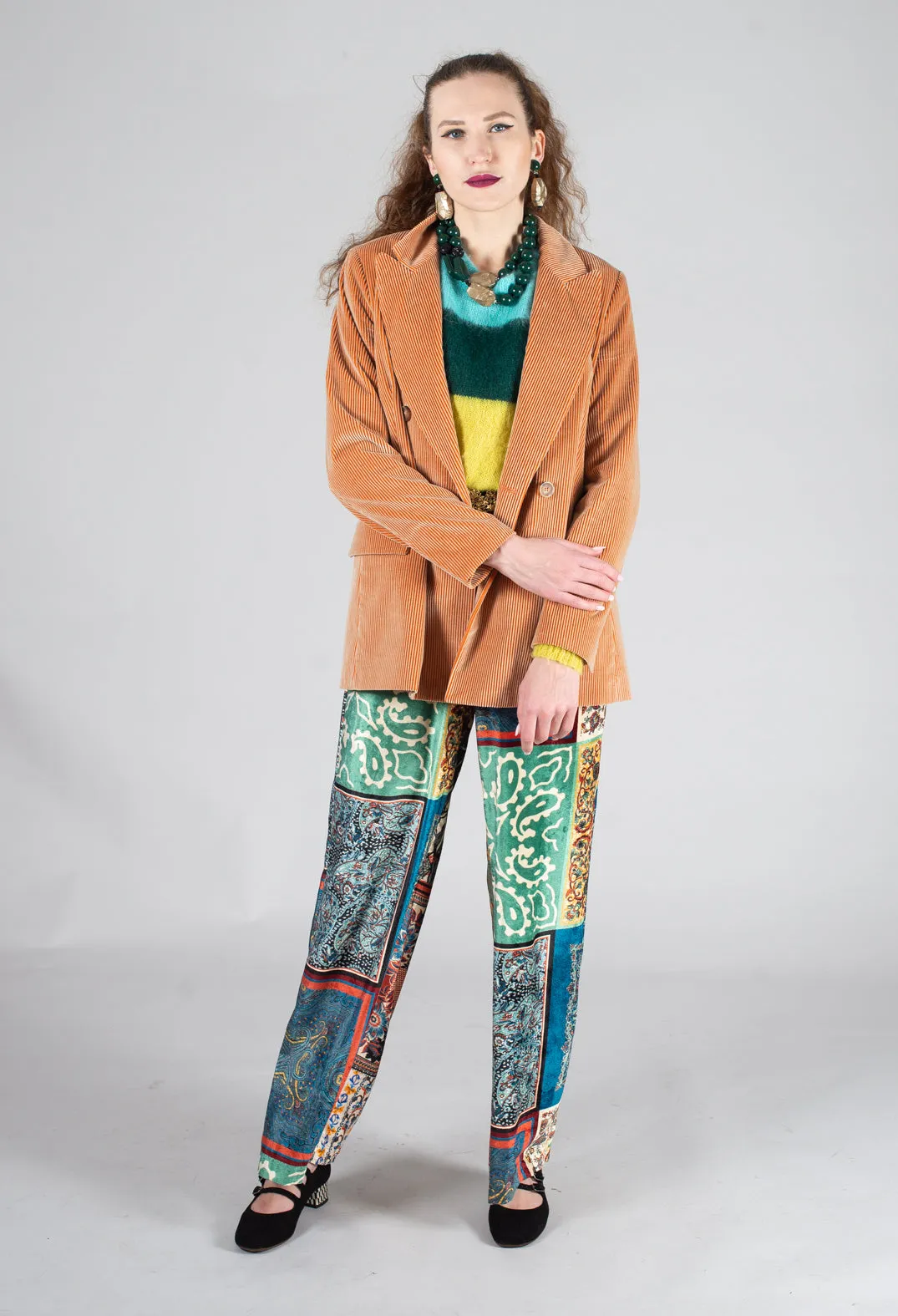 Printed Trousers in Patchwork Foulard Print