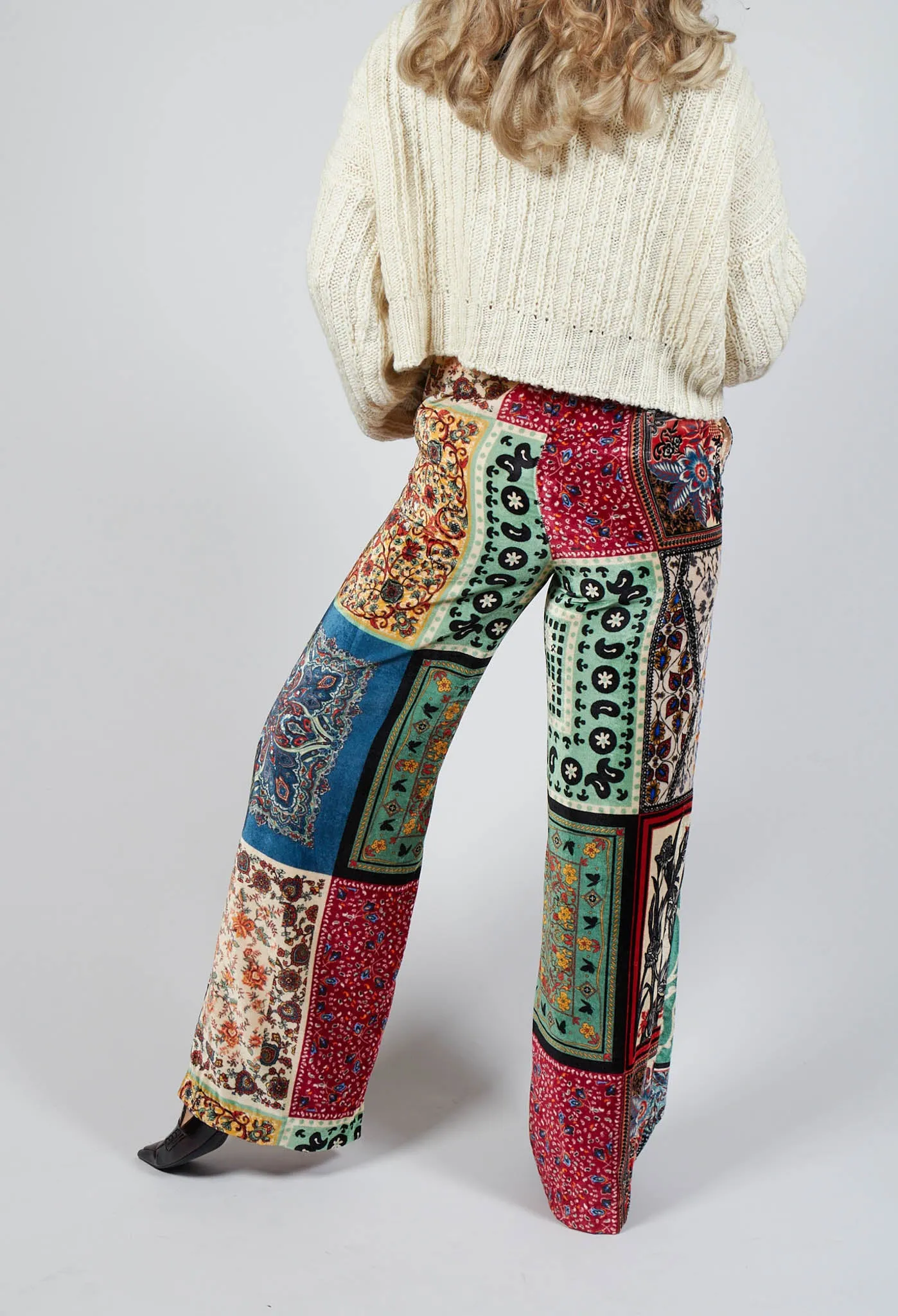 Printed Trousers in Patchwork Foulard Print