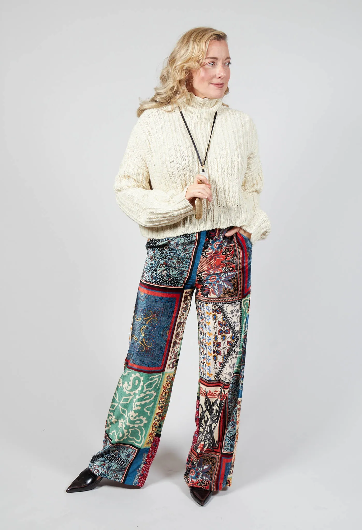 Printed Trousers in Patchwork Foulard Print