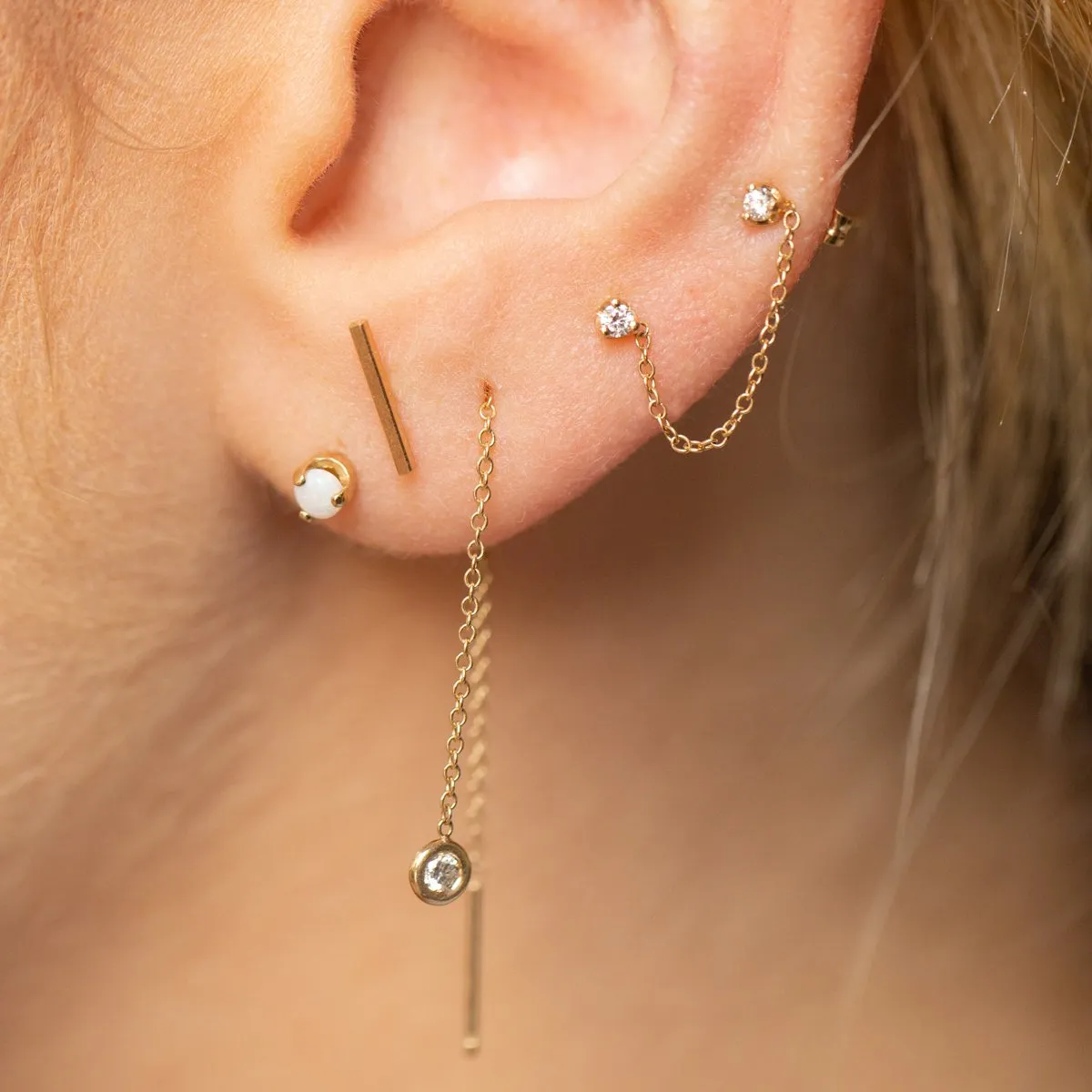 Prong Diamond Double Stud Chain Earrings