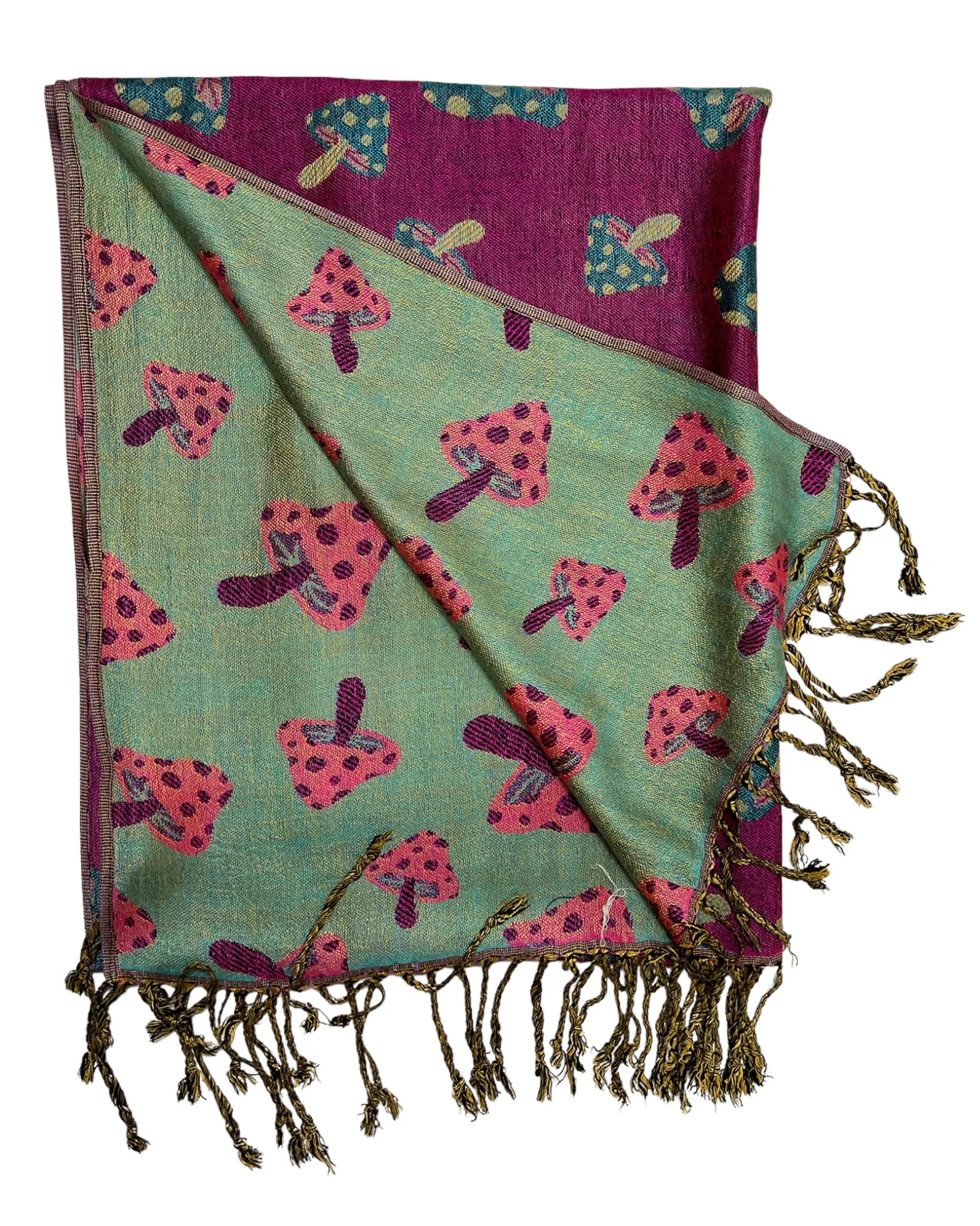 Purple & Teal Reversible Mushroom Rave Pashmina