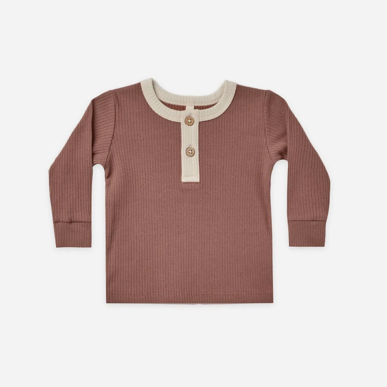 Quincy Mae - Ribbed Long Sleeve Henley - Pecan