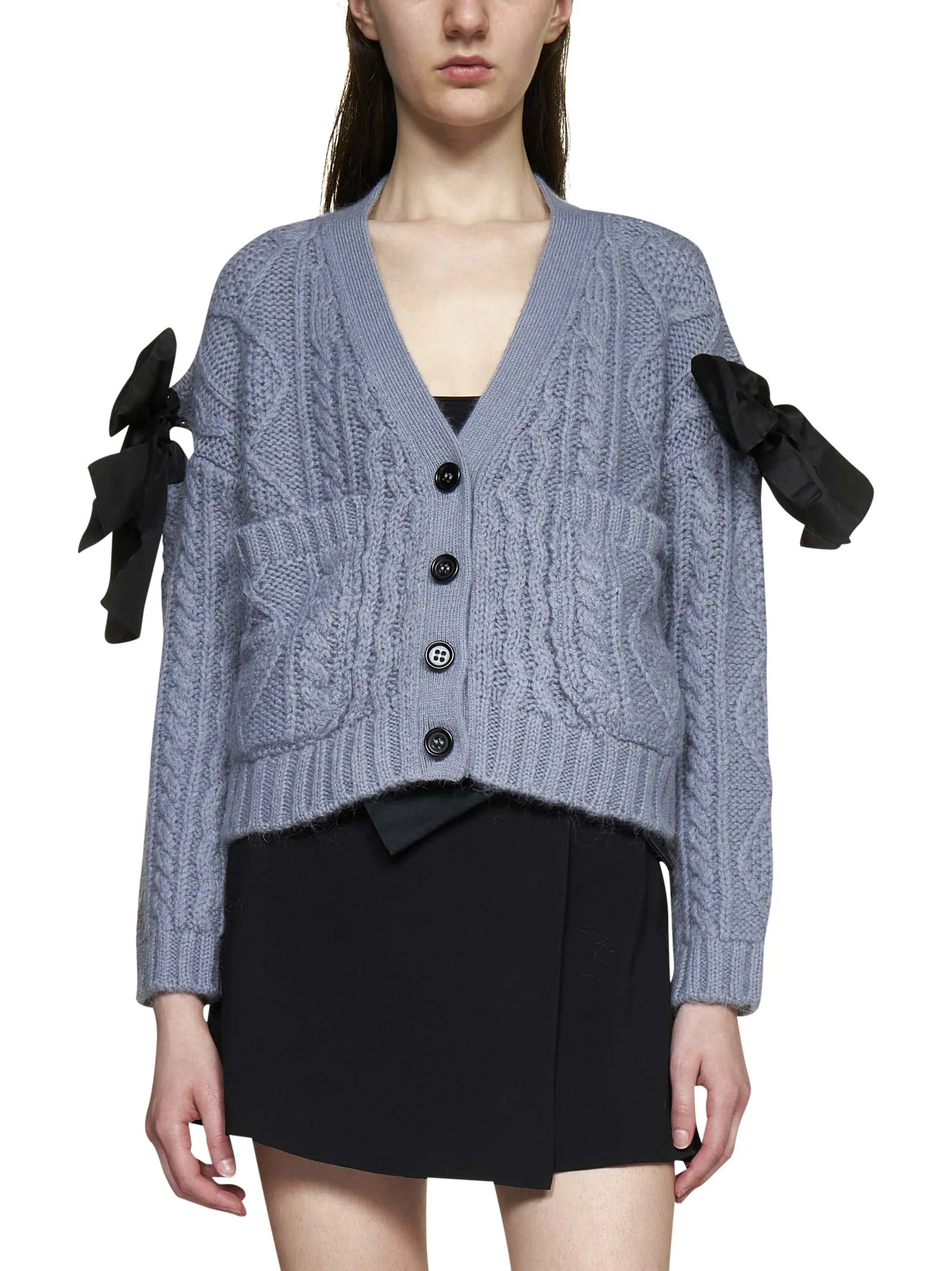 REDValentino Bow Detailed V-Neck Cardigan