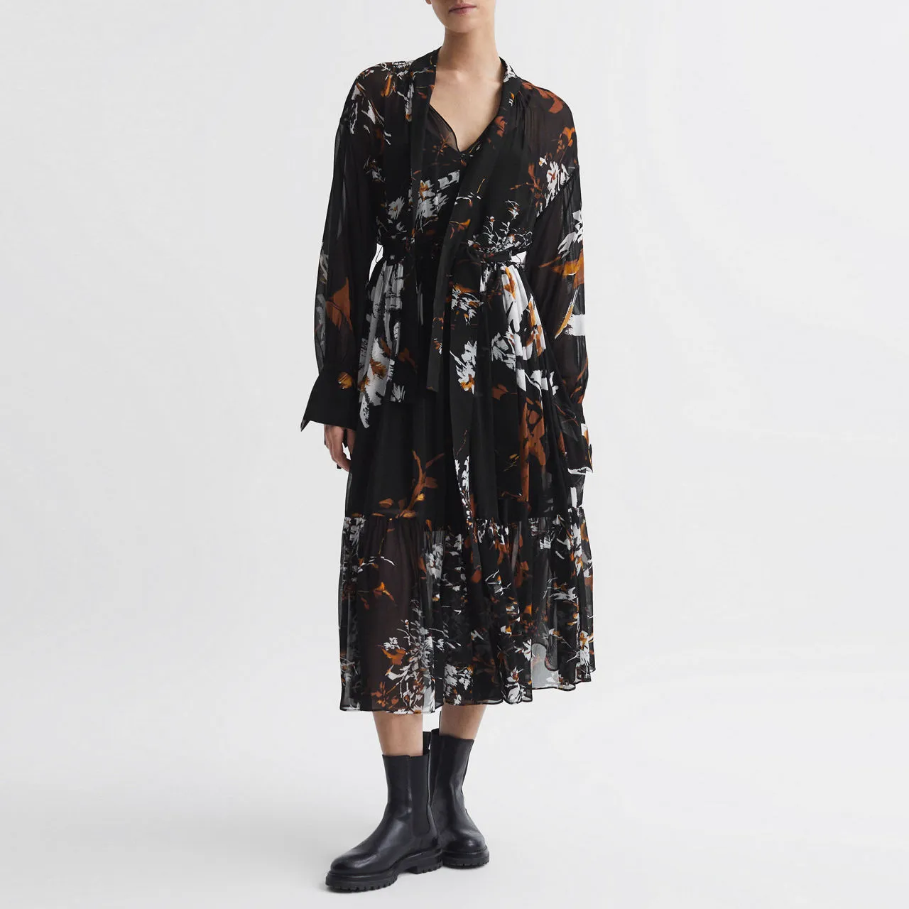 REISS Charlotte Floral Dress - Black