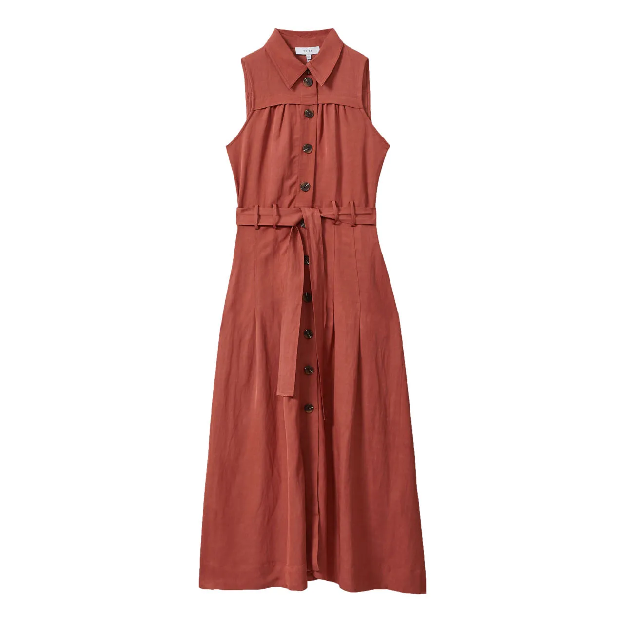 REISS Heidi Linen Shirt Dress - Brown