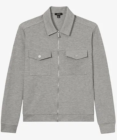 Reiss Mens Grey Melange Medina zip-up long-sleeve stretch-woven overshirt