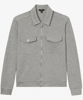 Reiss Mens Grey Melange Medina zip-up long-sleeve stretch-woven overshirt