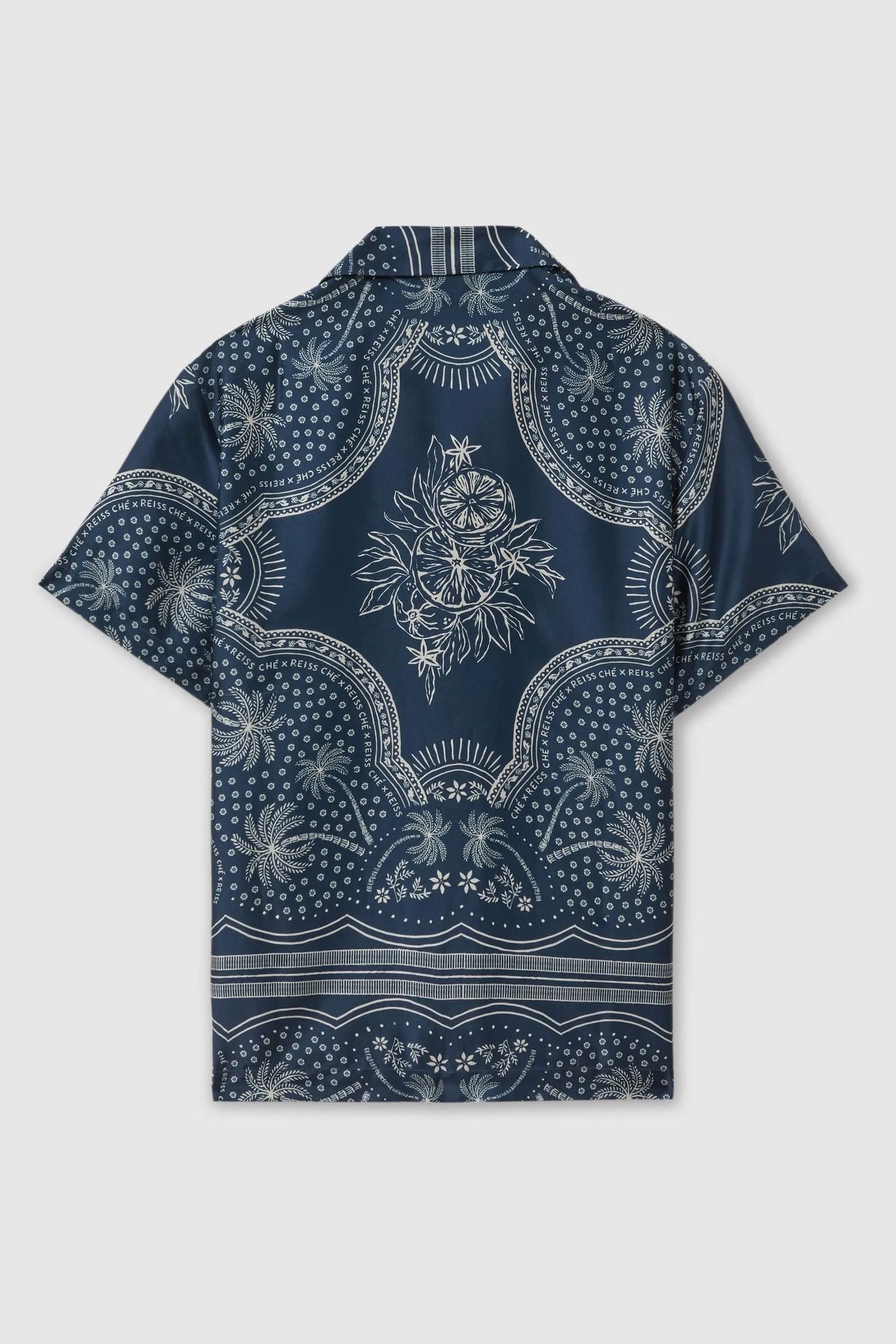 Reiss Navy/White Kalid Reiss | Ché Printed Cuban Collar Shirt