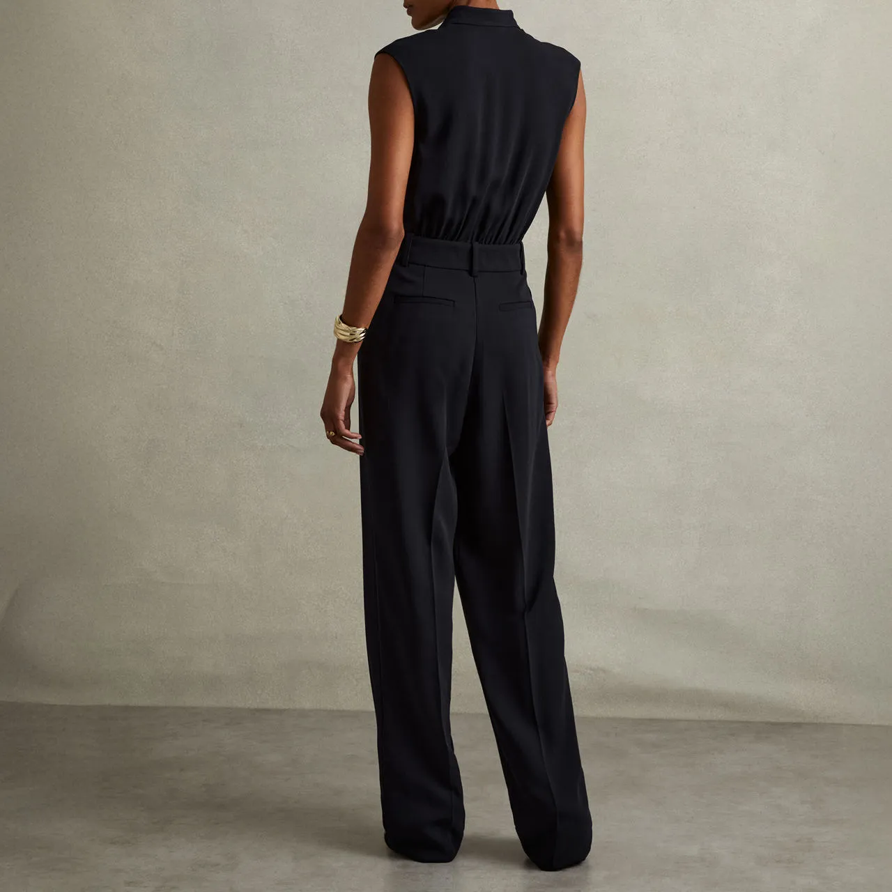 REISS Sara Tux Pleated Jumpsuit - Blue