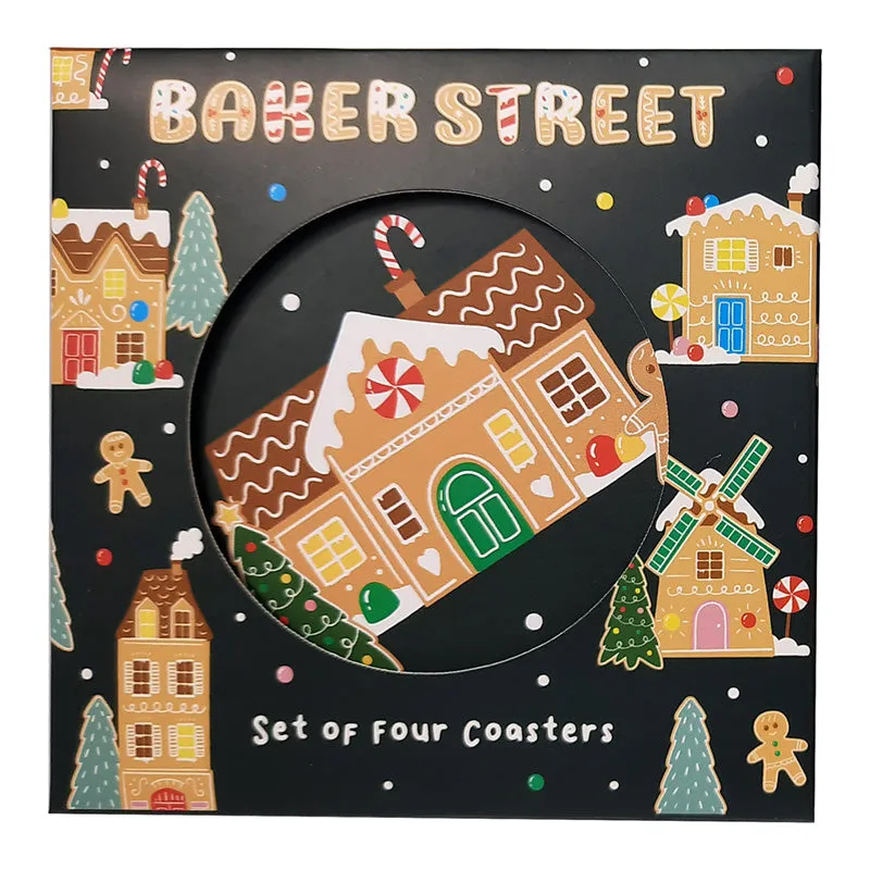 Set of 4 Cork Novelty Coasters - Christmas Baker Street XKP76