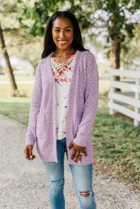 Stealing Glances Popcorn Knit Cardigan- Lavender