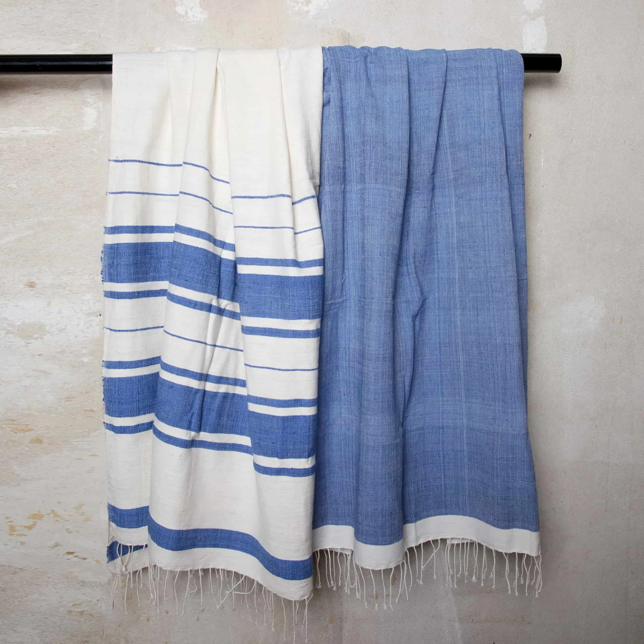 Striped Cotton Beach Towel in Blue, Off White