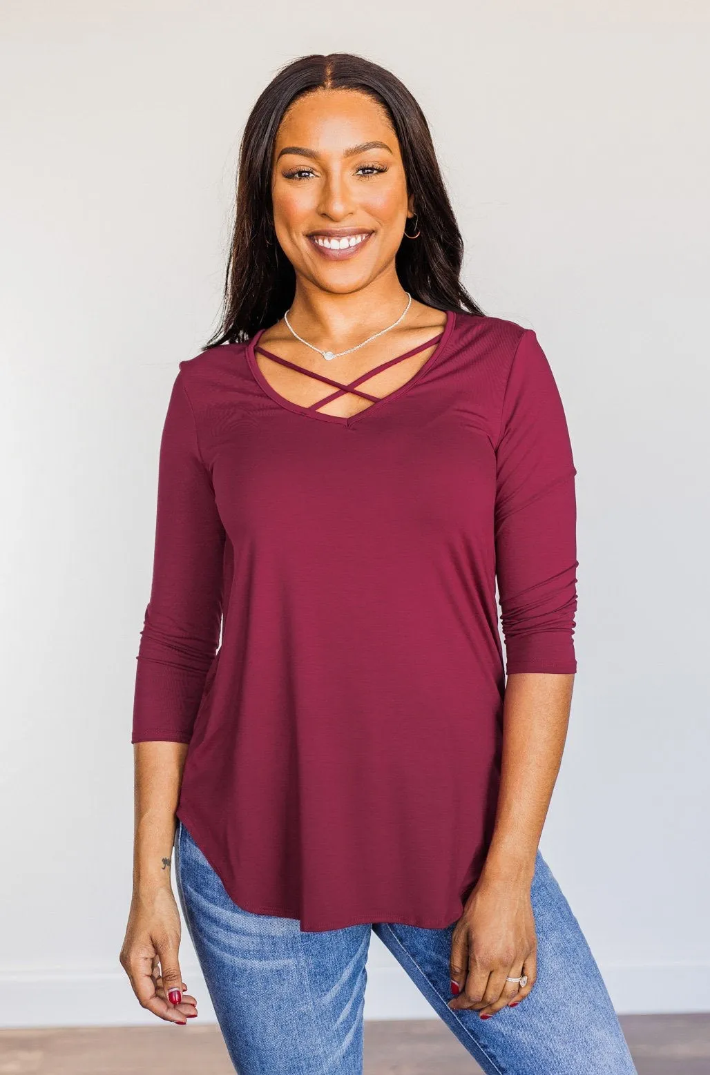 Sucker For Love Criss-Cross Top- Burgundy