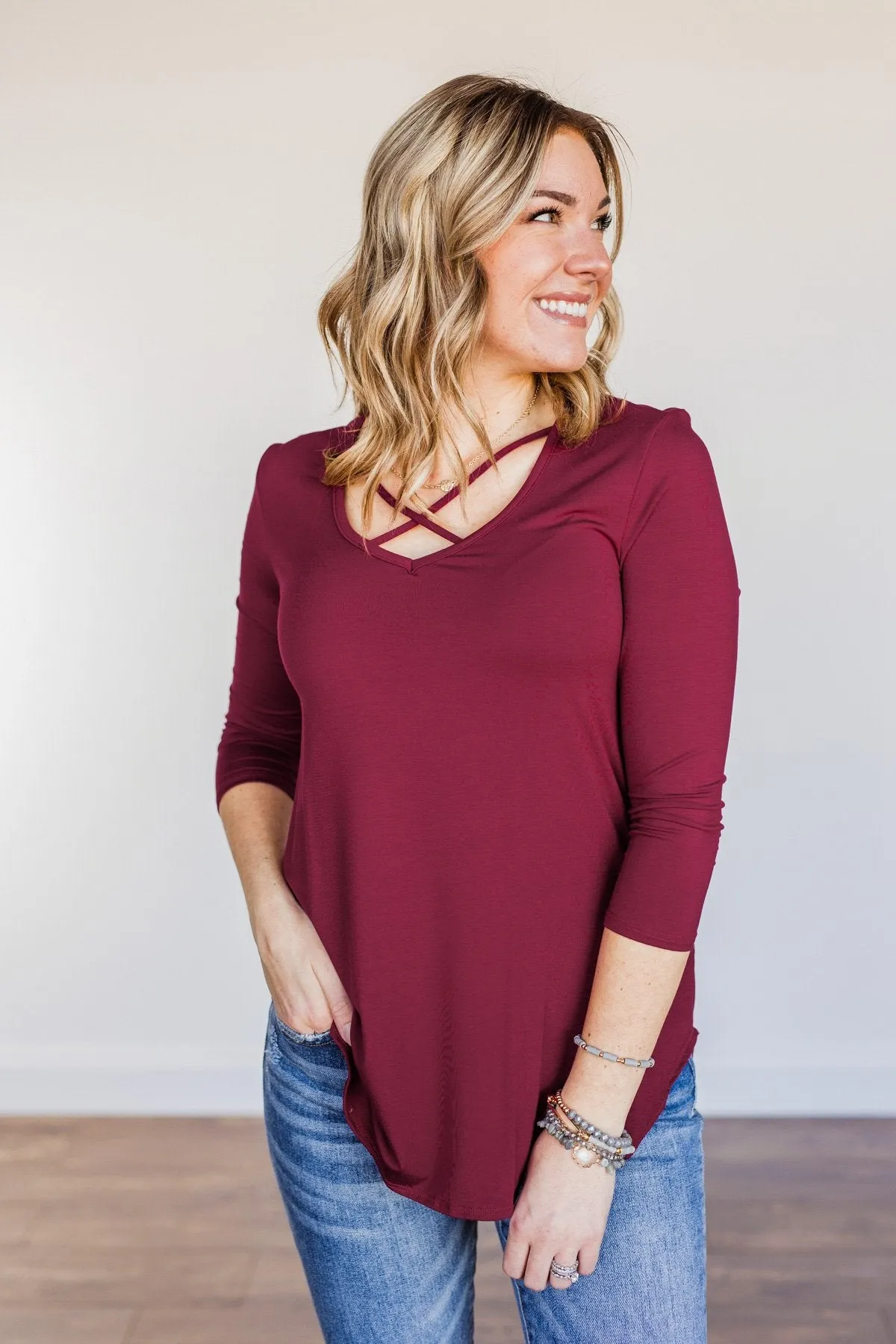 Sucker For Love Criss-Cross Top- Burgundy