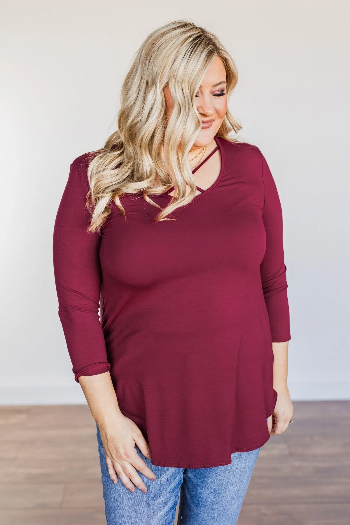 Sucker For Love Criss-Cross Top- Burgundy