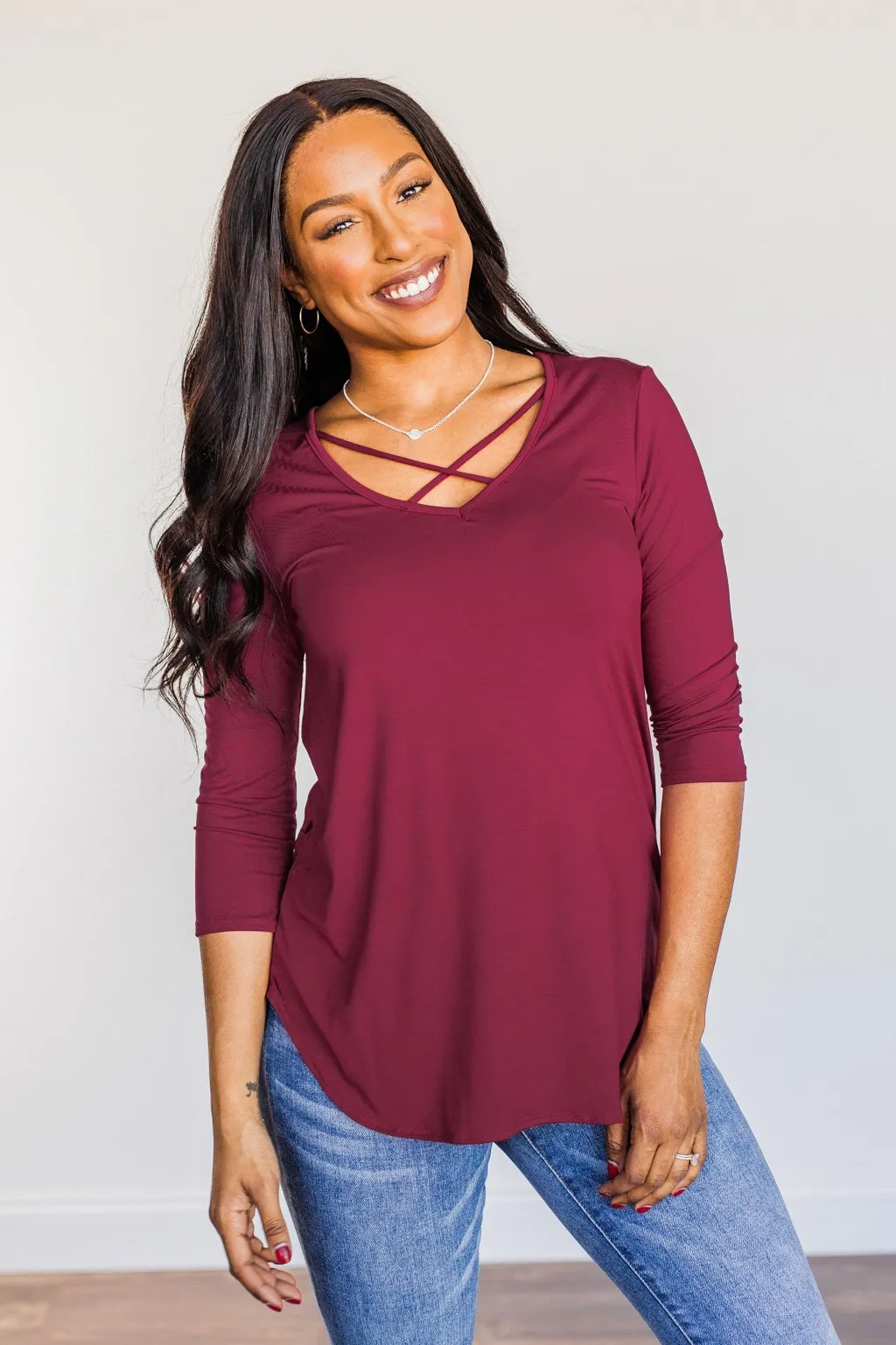 Sucker For Love Criss-Cross Top- Burgundy