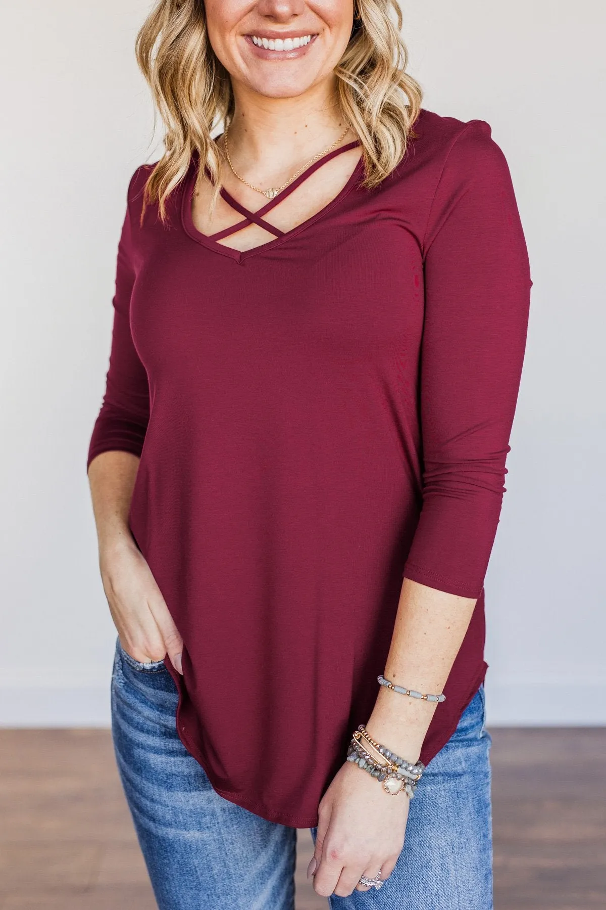 Sucker For Love Criss-Cross Top- Burgundy