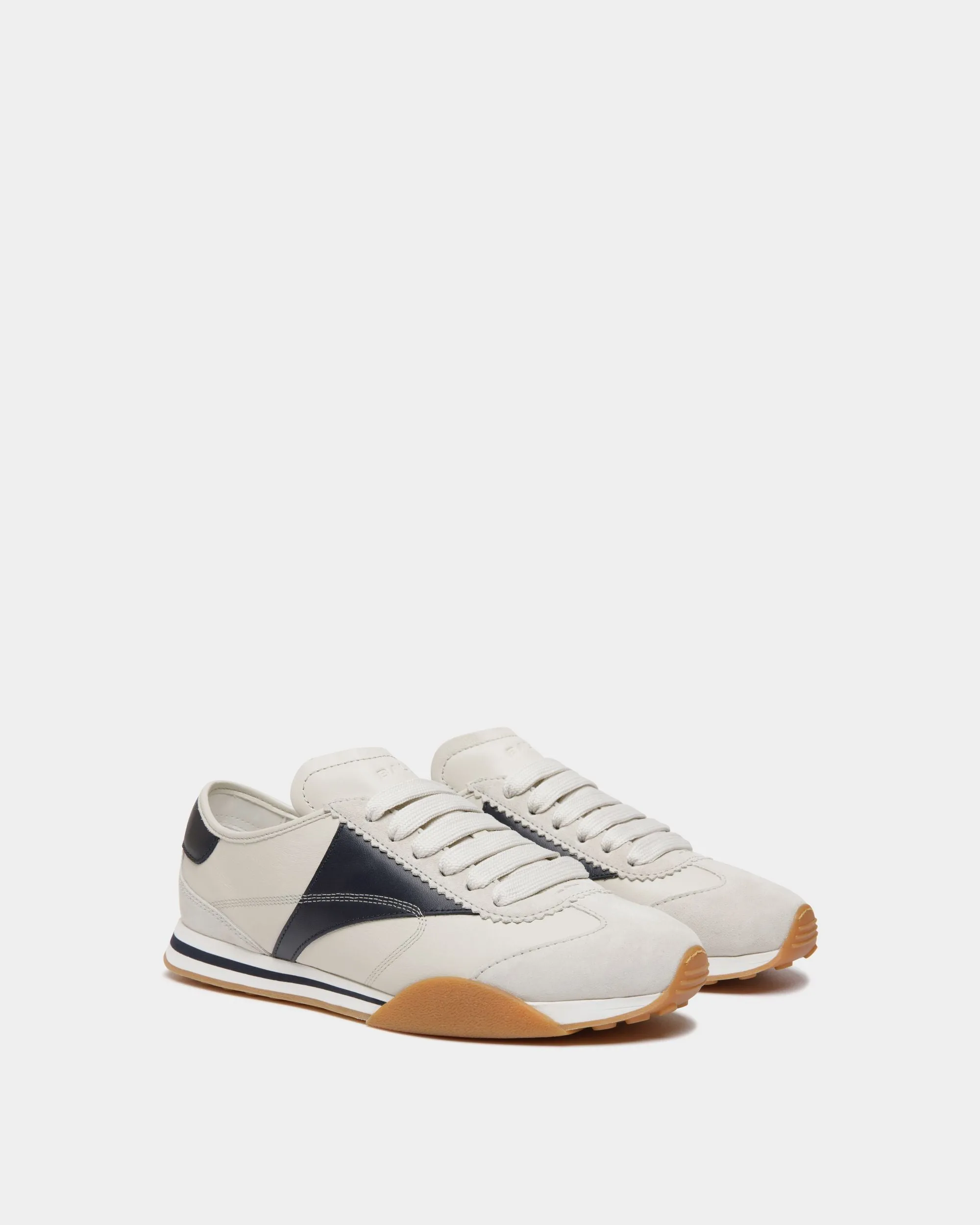 Sussex Sneaker In White And Navy Blue Leather 