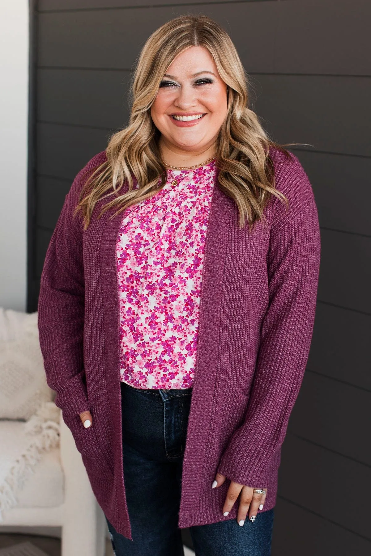 Take Me Places Knit Cardigan- Magenta