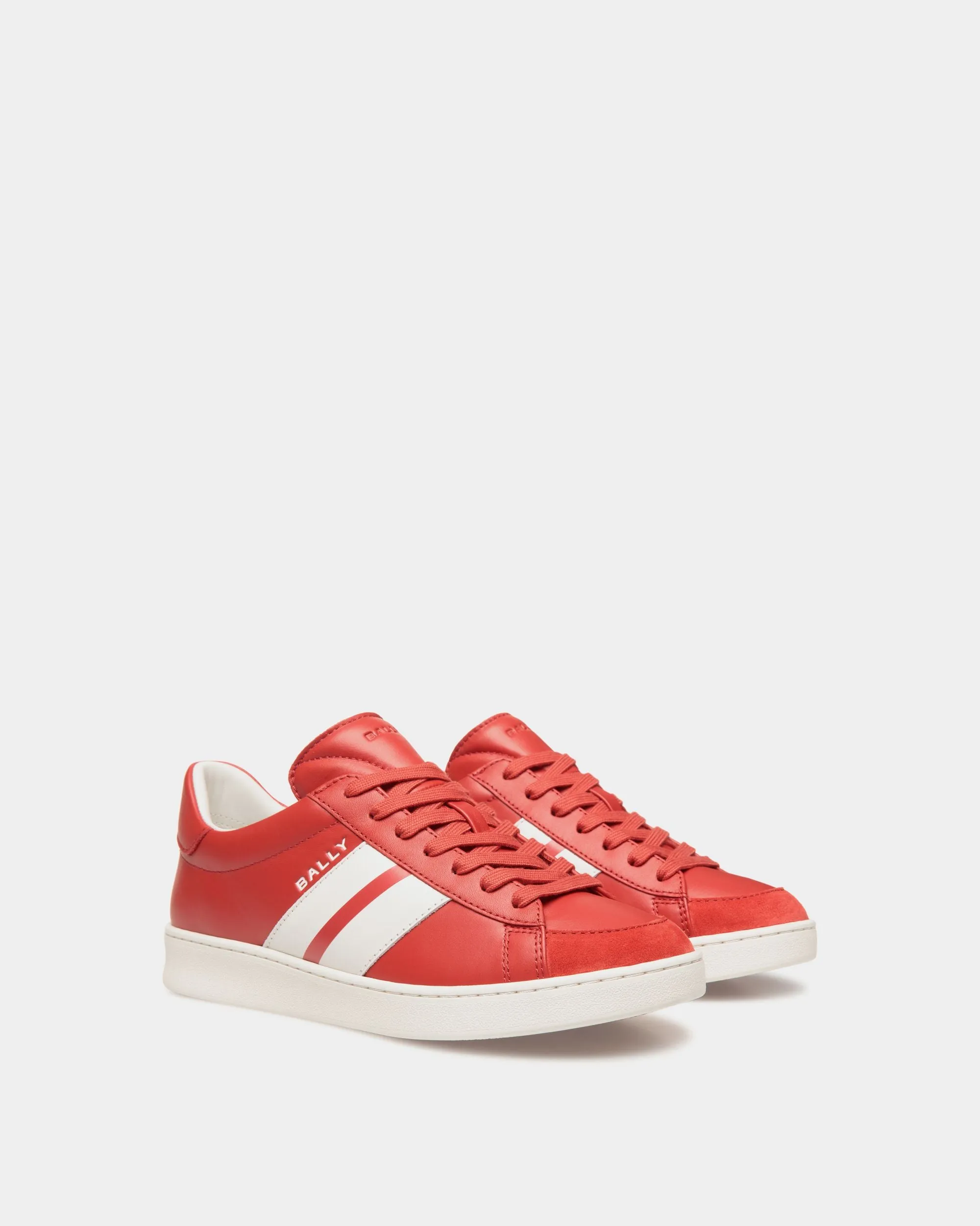 Tennis Sneaker In Candy Red And White Leather 