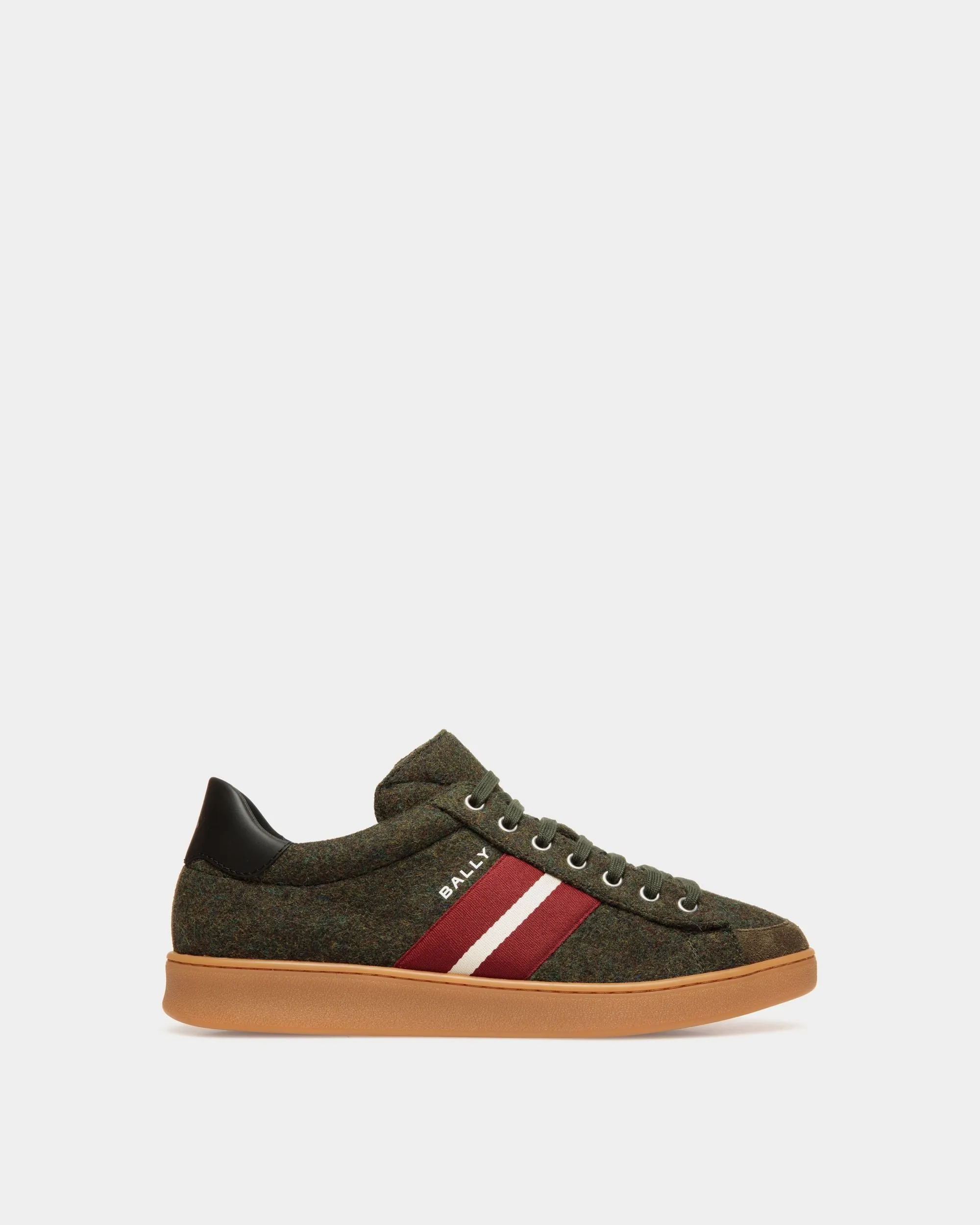 Tennis Sneaker In Sage Green and Black Wool Fabric and Leather 