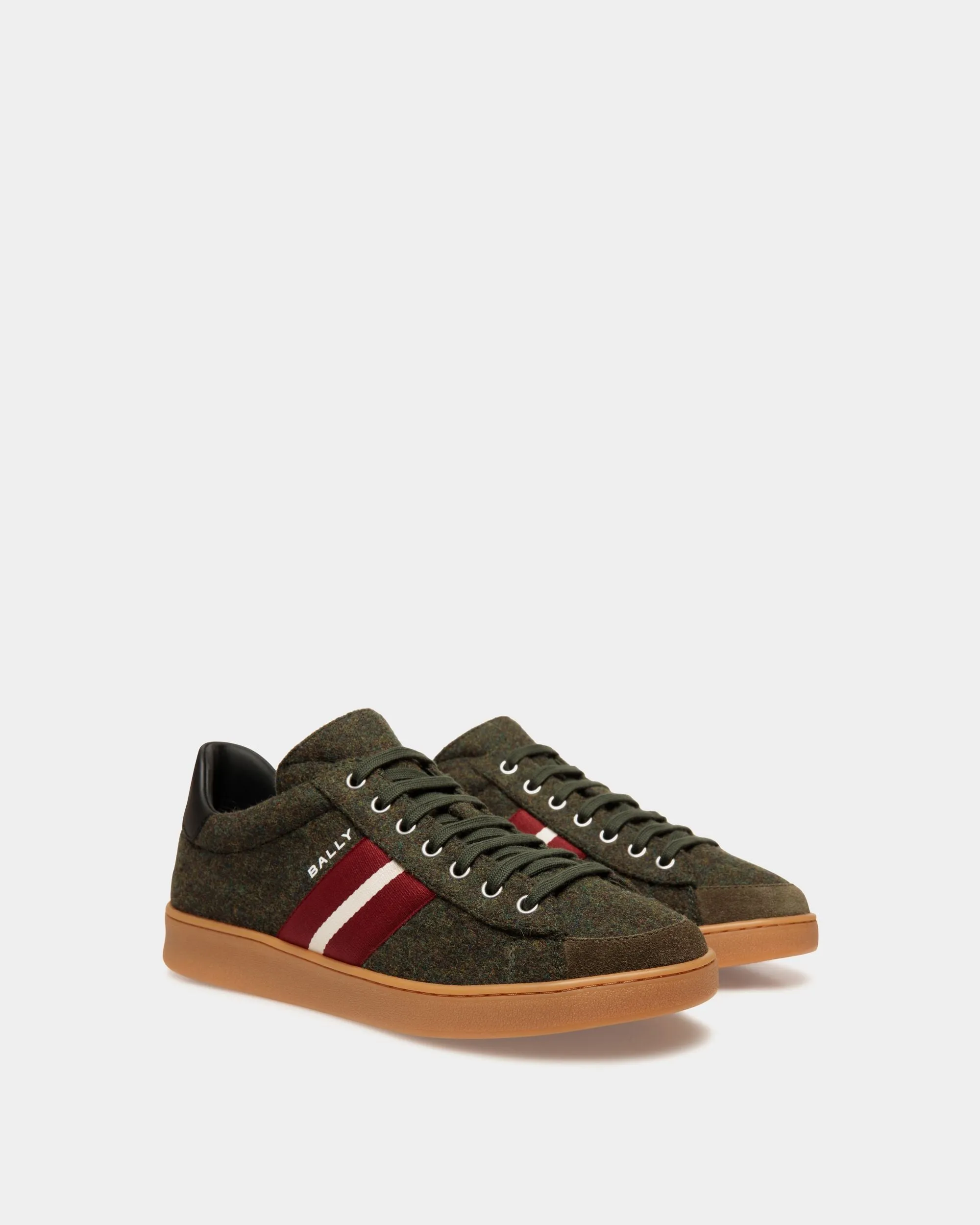 Tennis Sneaker In Sage Green and Black Wool Fabric and Leather 