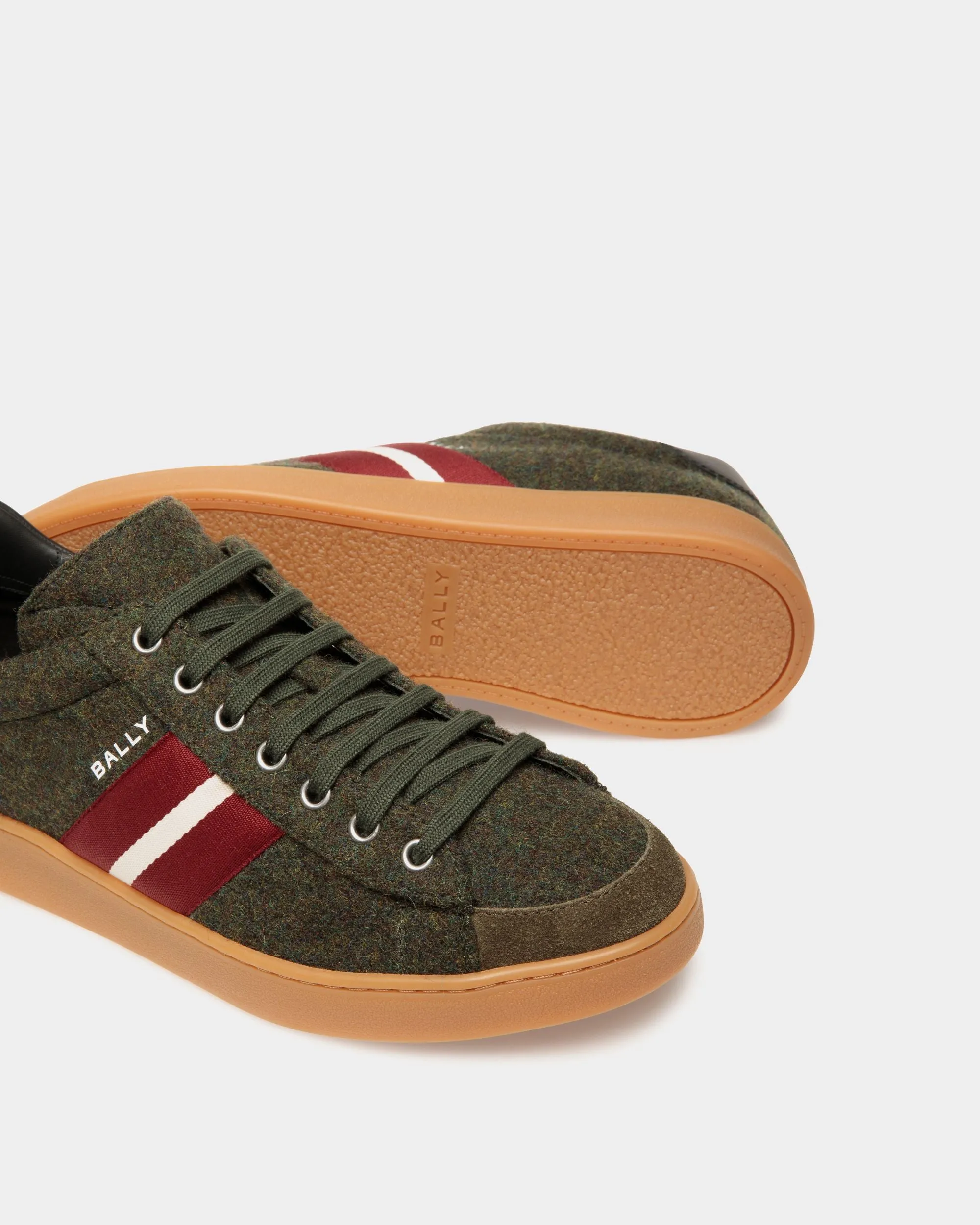 Tennis Sneaker In Sage Green and Black Wool Fabric and Leather 