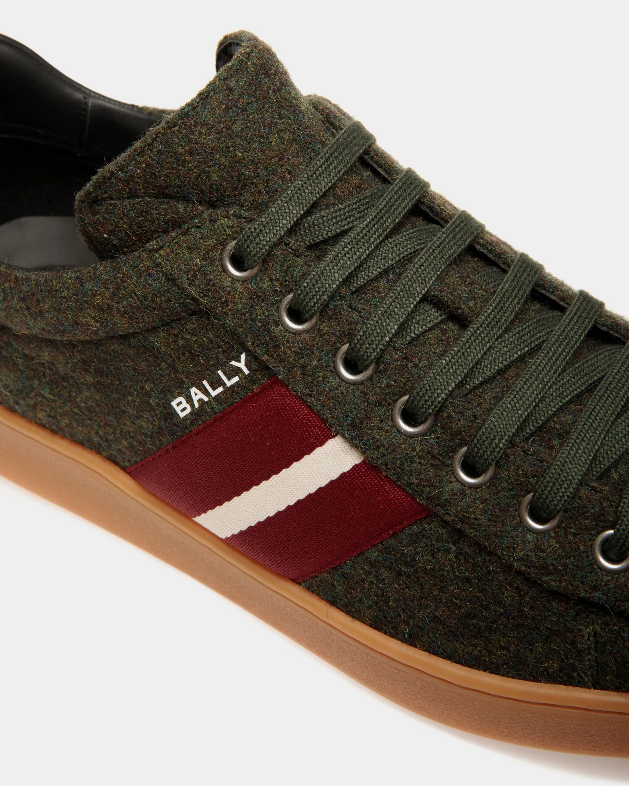 Tennis Sneaker In Sage Green and Black Wool Fabric and Leather 