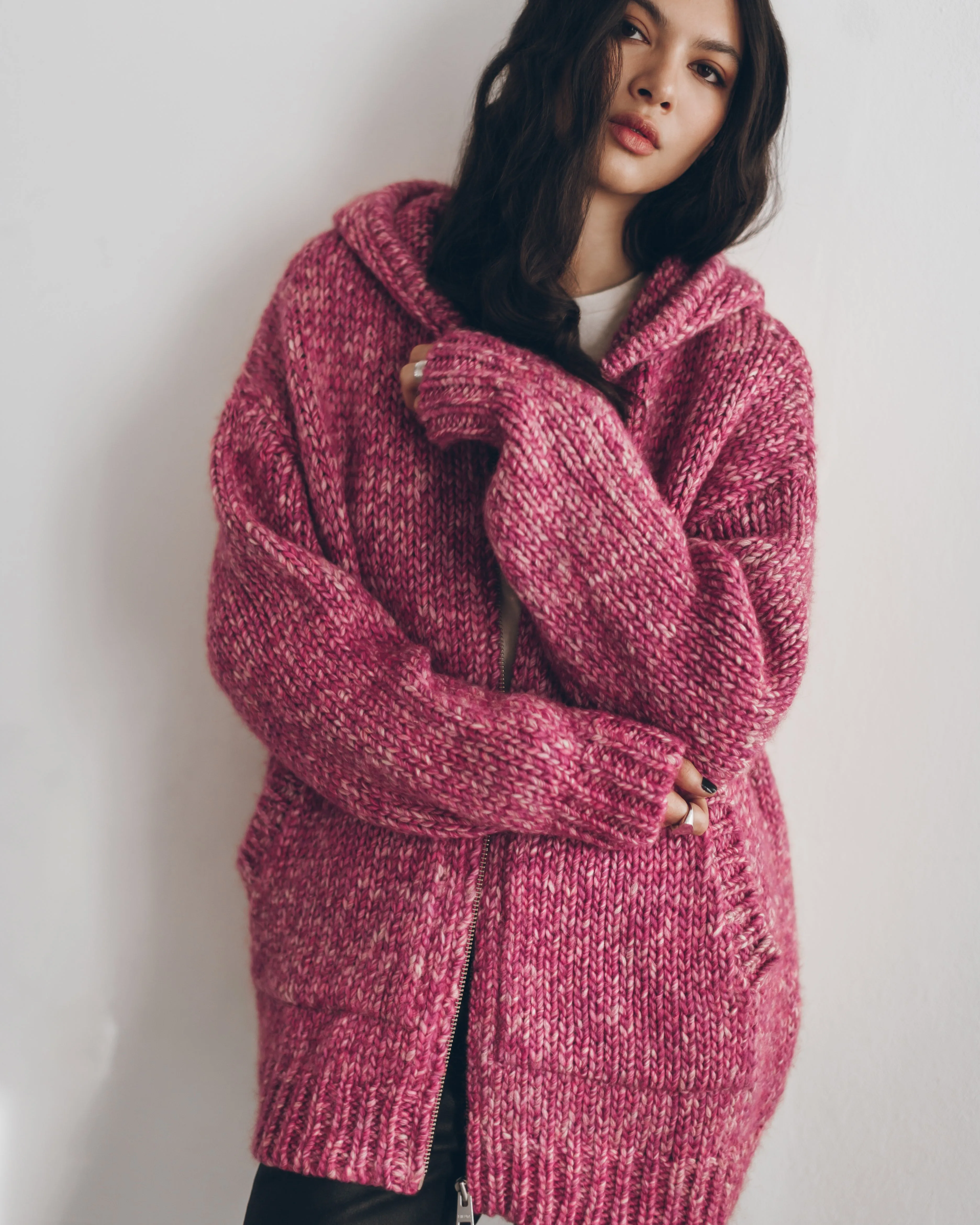 The Pink And White Knitted Zipped Hoodie