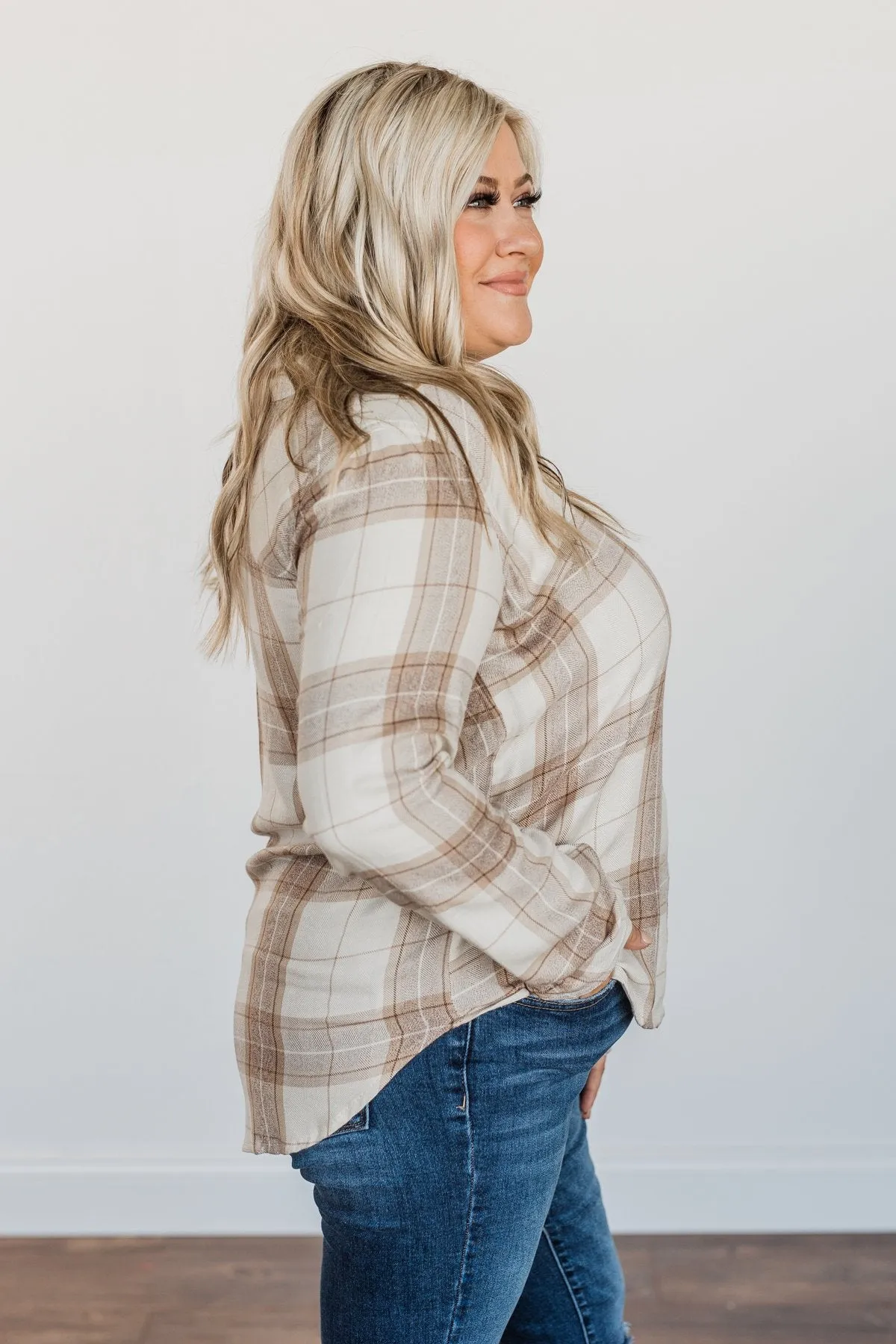 Thread & Supply Button Down Plaid Top- Tan, Oatmeal & Brown