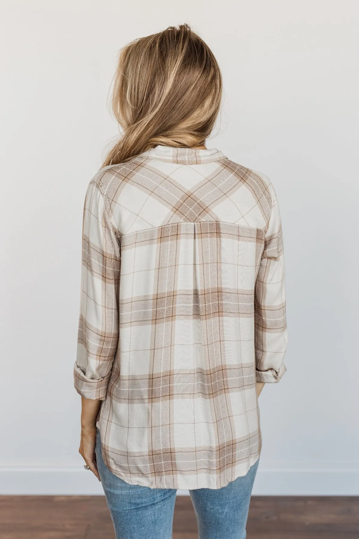 Thread & Supply Button Down Plaid Top- Tan, Oatmeal & Brown