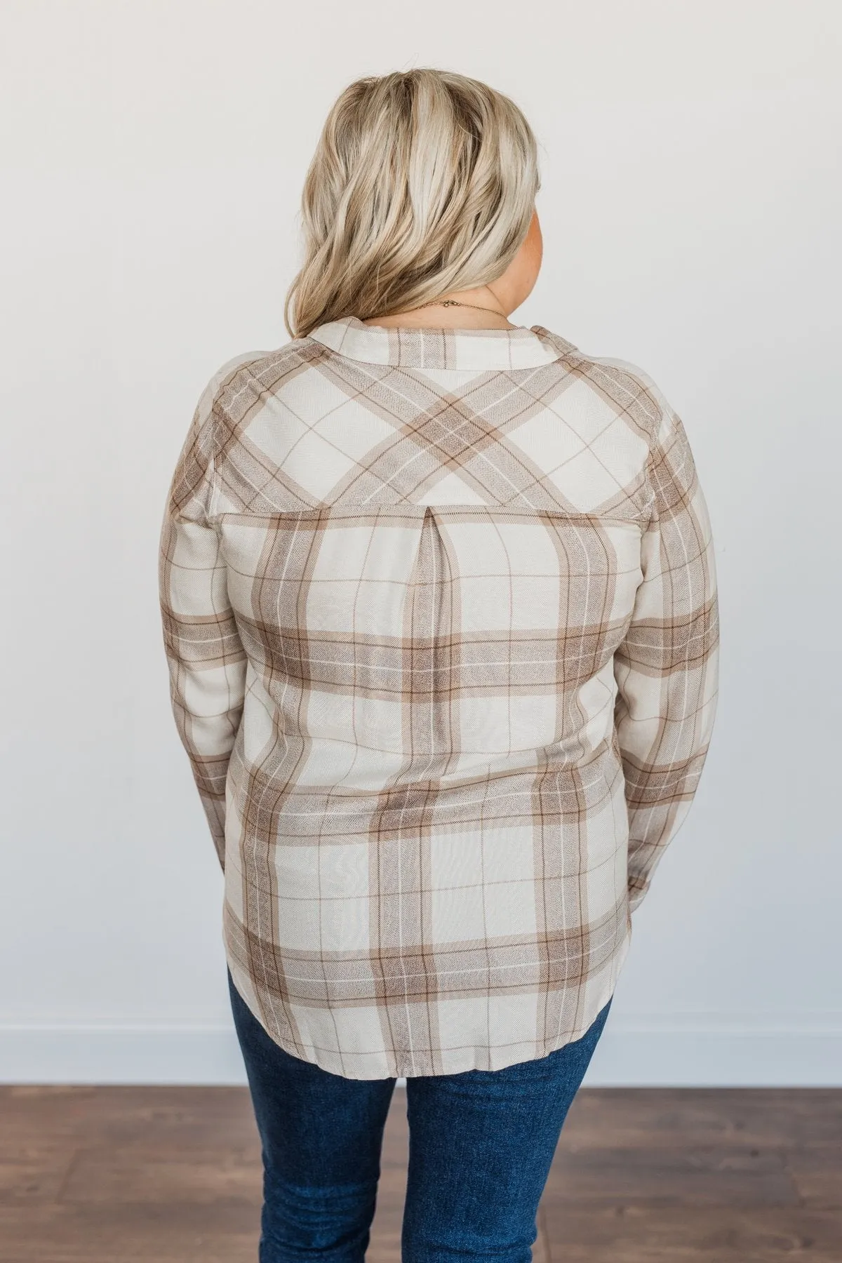 Thread & Supply Button Down Plaid Top- Tan, Oatmeal & Brown