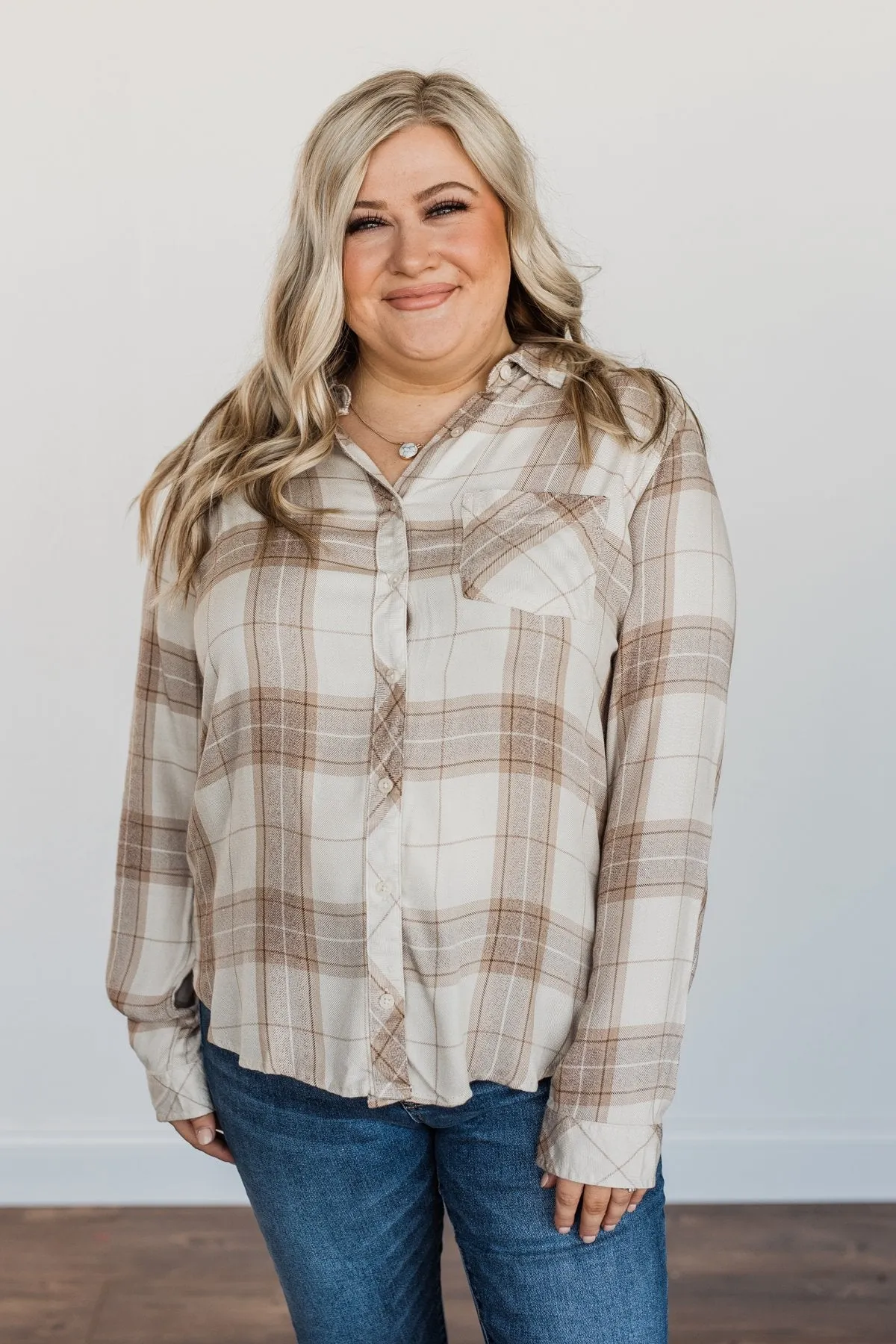 Thread & Supply Button Down Plaid Top- Tan, Oatmeal & Brown