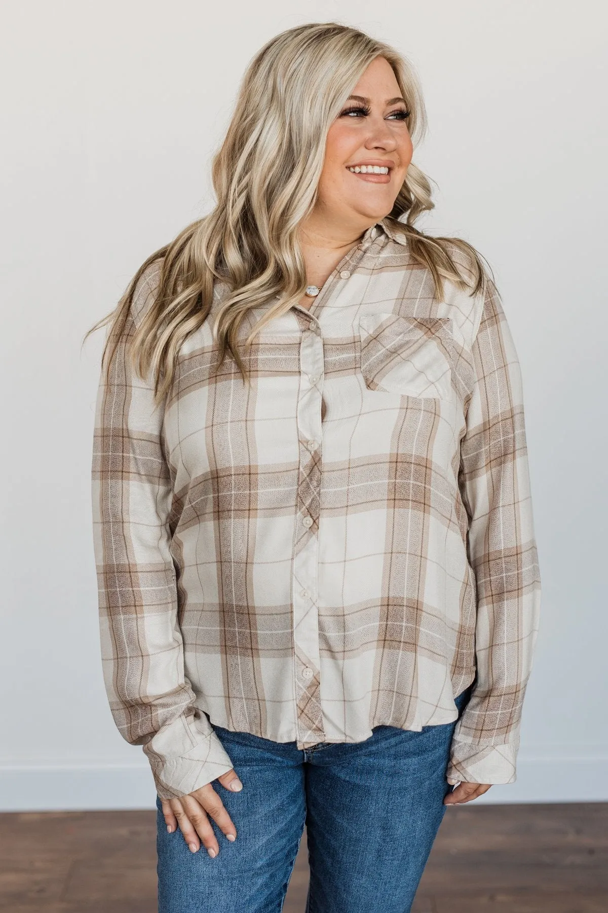 Thread & Supply Button Down Plaid Top- Tan, Oatmeal & Brown