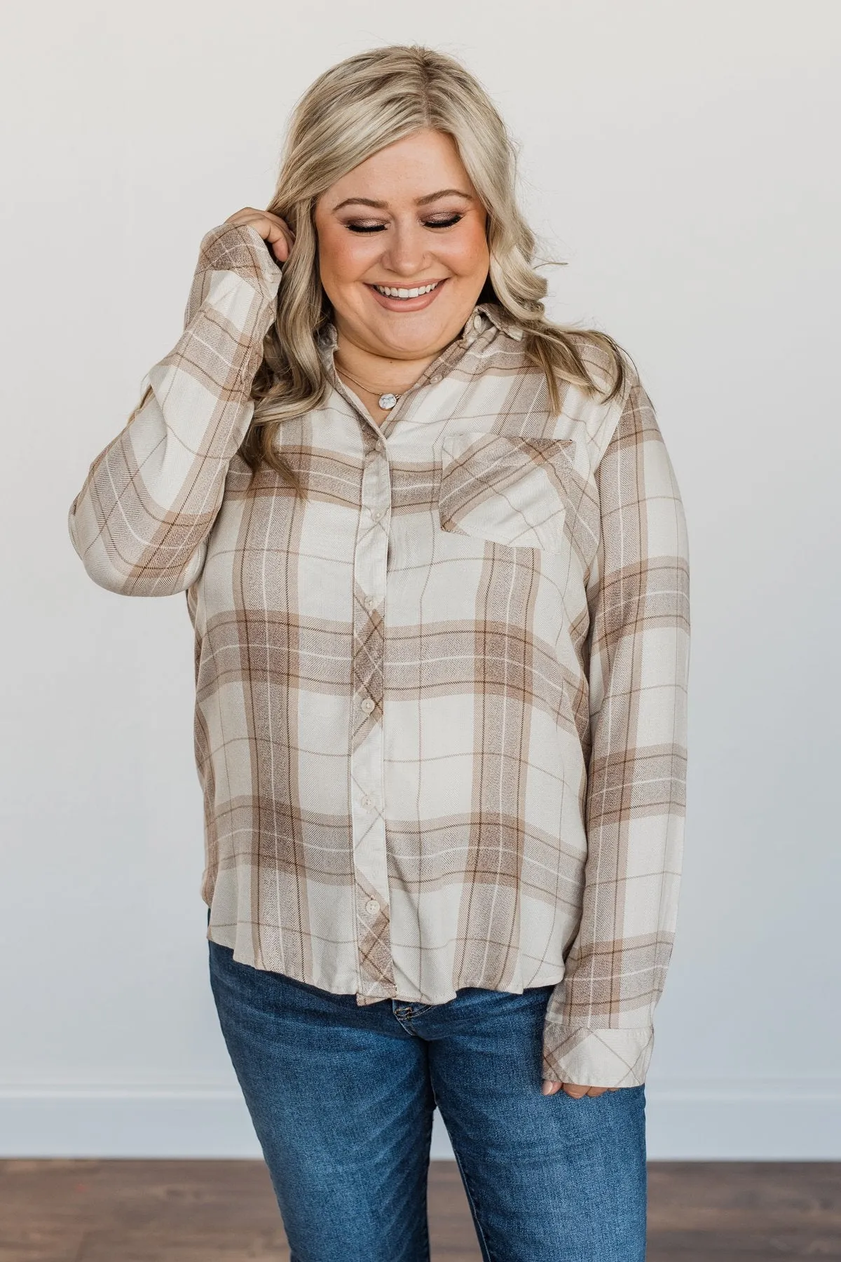 Thread & Supply Button Down Plaid Top- Tan, Oatmeal & Brown