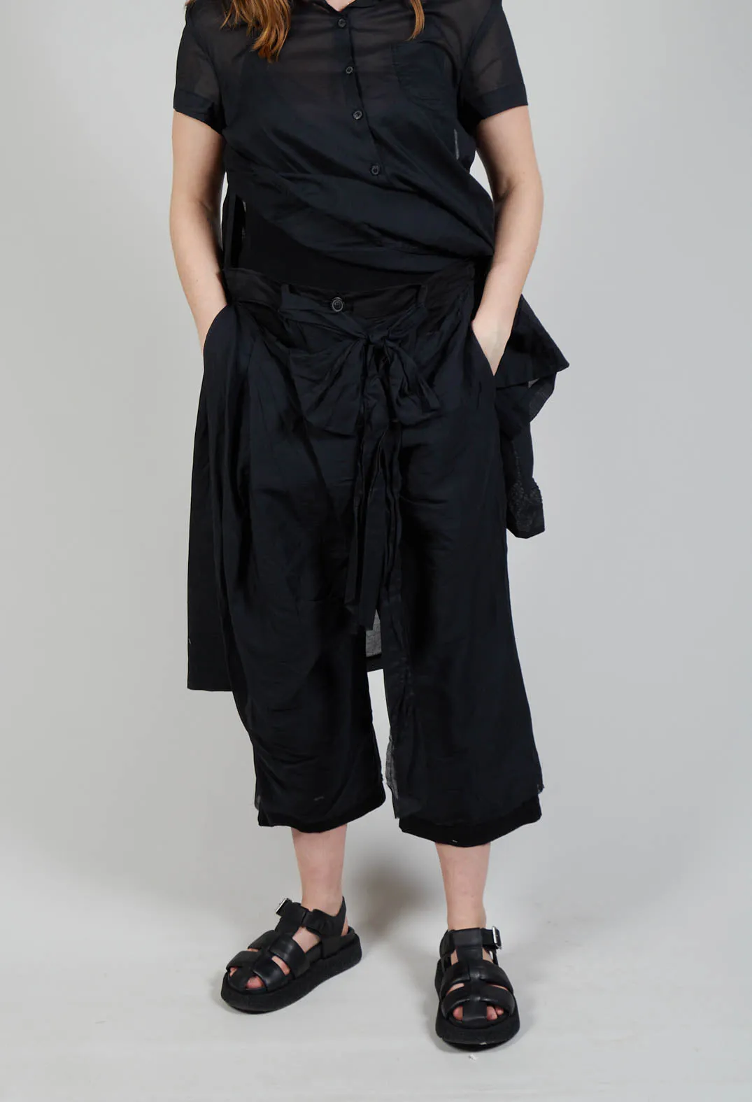 Tie-Waist Trousers in Black Stiff