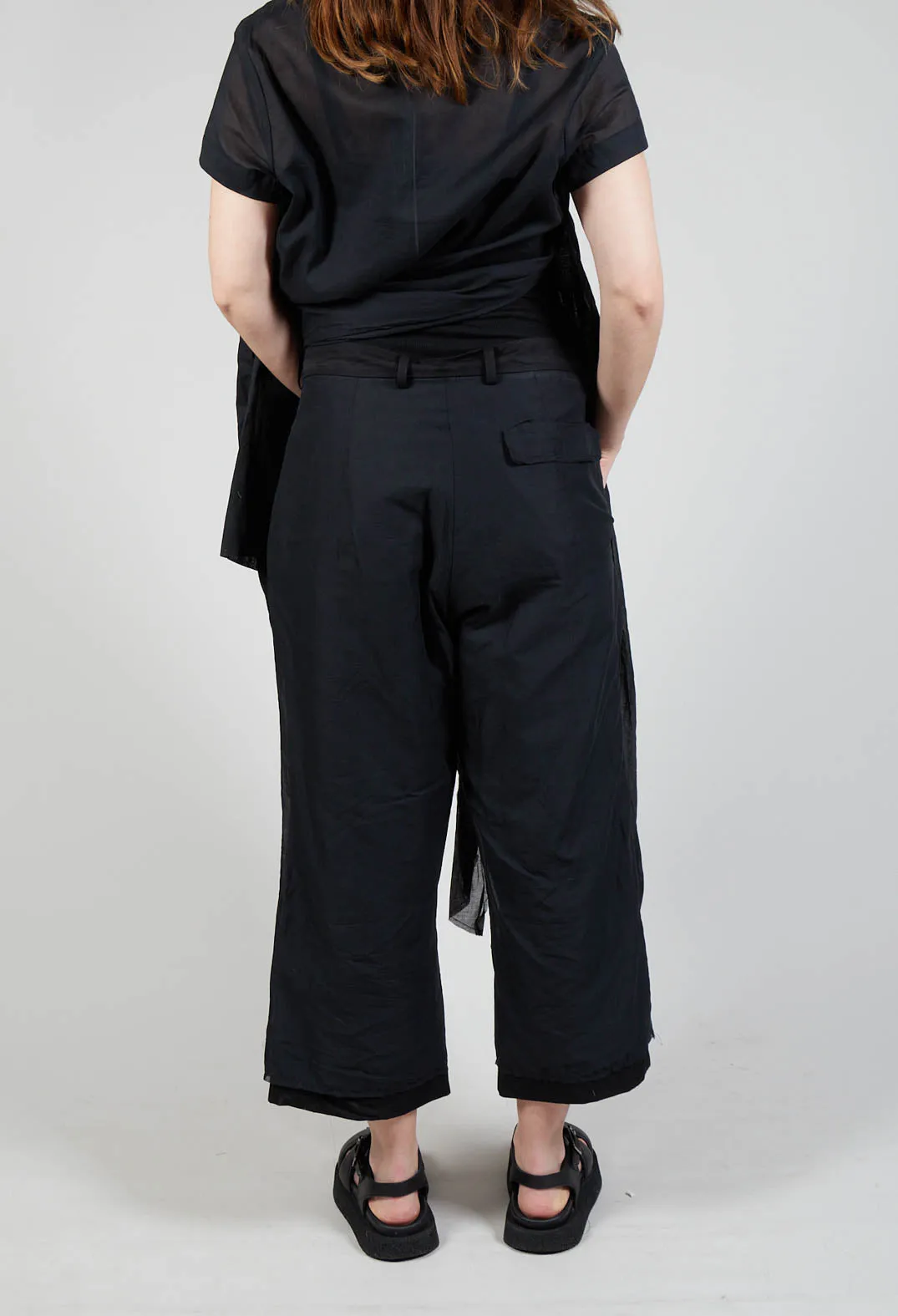 Tie-Waist Trousers in Black Stiff