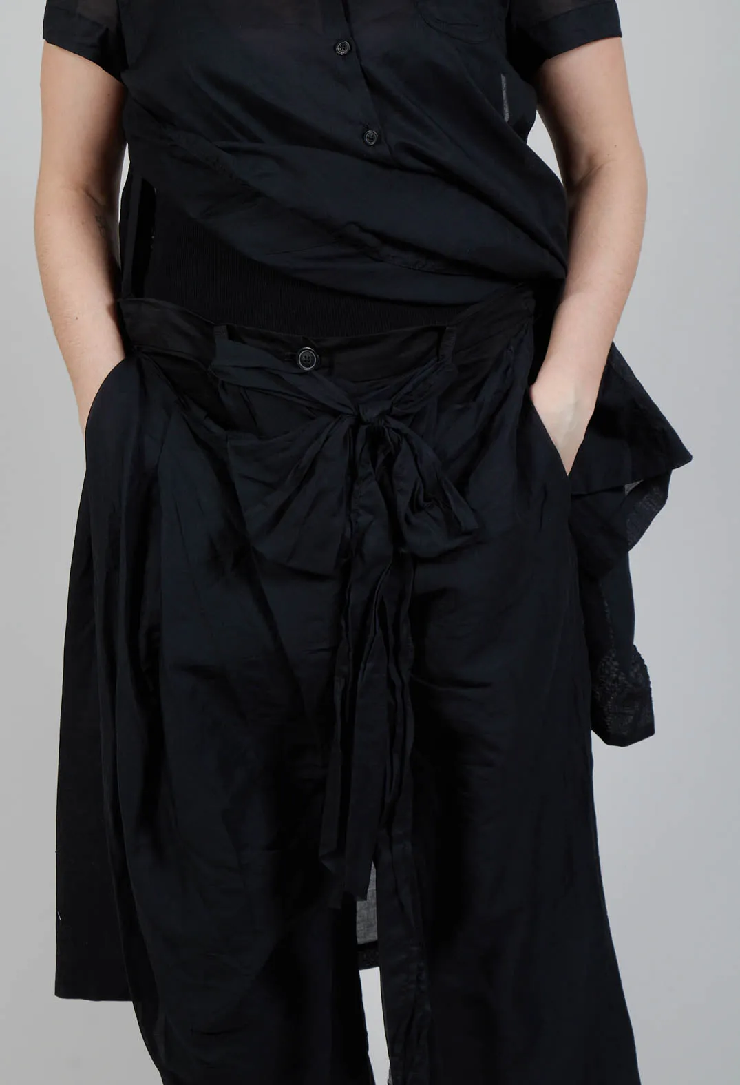 Tie-Waist Trousers in Black Stiff