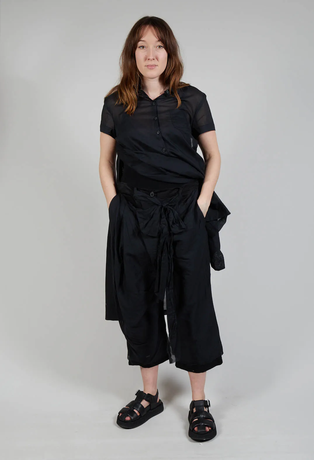 Tie-Waist Trousers in Black Stiff