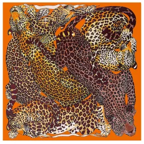 Twill Silk Scarf Women LARGE Leopard Shawls Square Bandana Kerchief Foulards 51Luxury Brand Look Orange