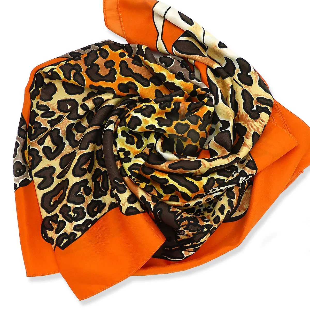 Twill Silk Scarf Women LARGE Leopard Shawls Square Bandana Kerchief Foulards 51Luxury Brand Look Orange