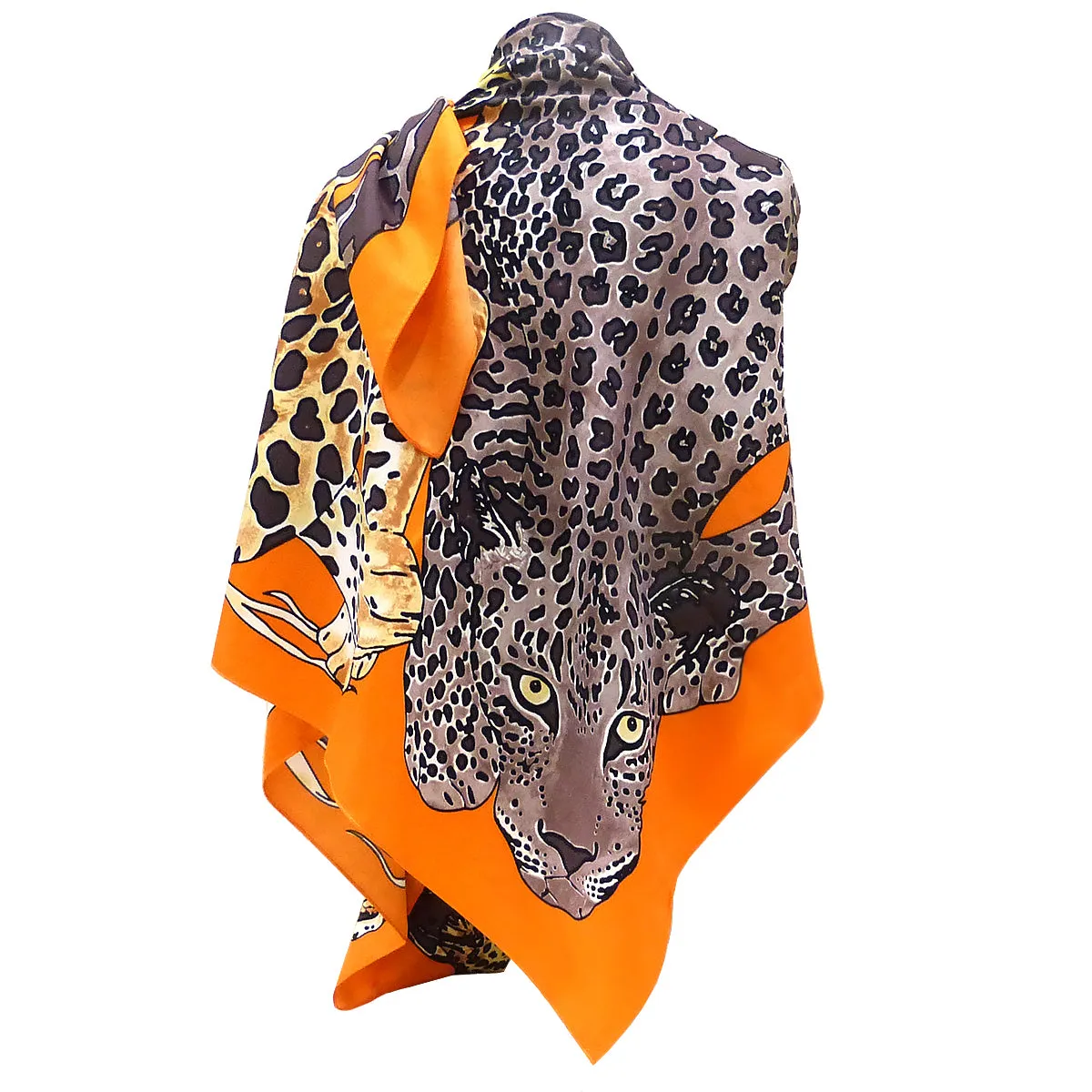 Twill Silk Scarf Women LARGE Leopard Shawls Square Bandana Kerchief Foulards 51Luxury Brand Look Orange