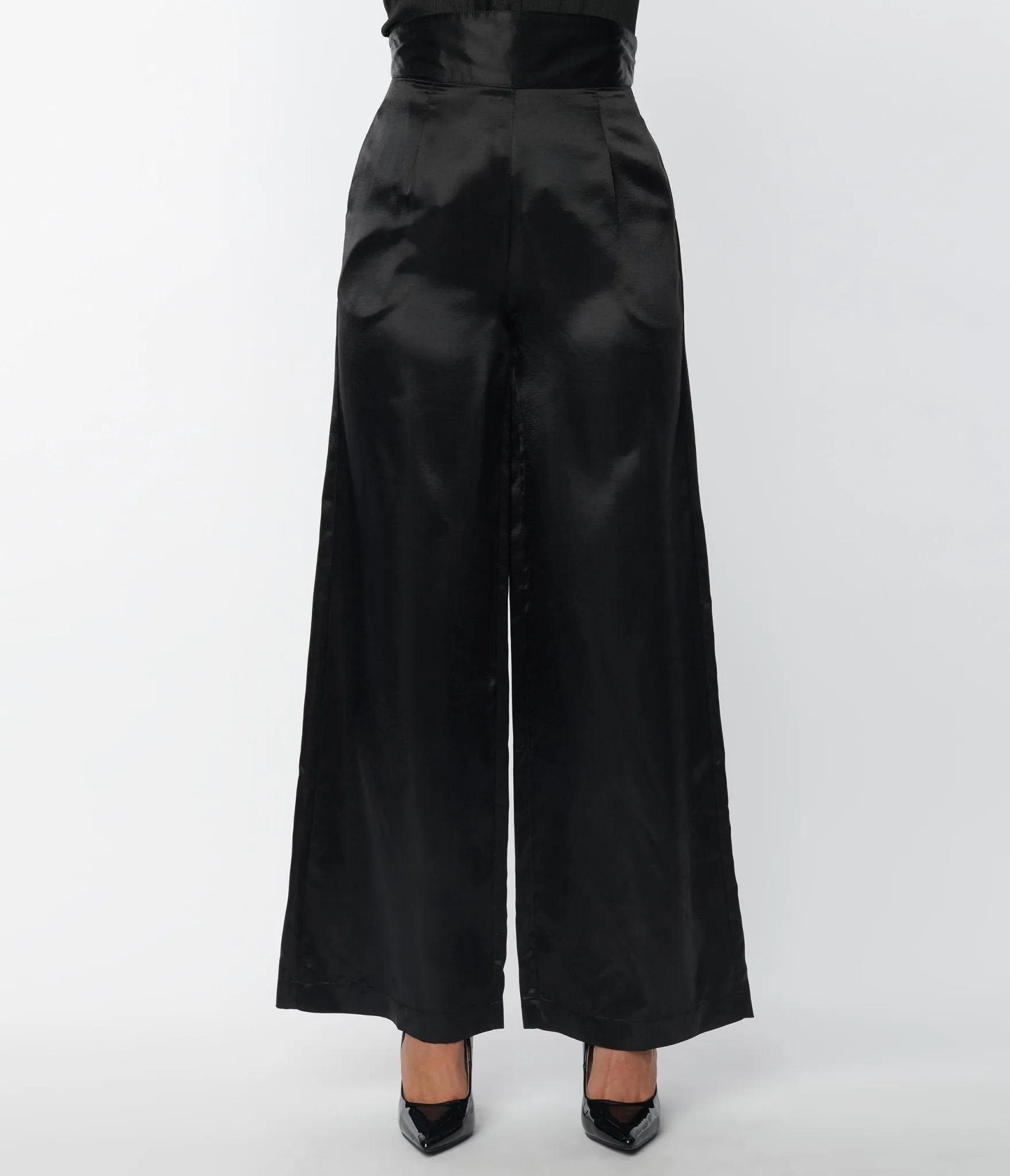 Unique Vintage 1940s Black Satin High Waist Pants