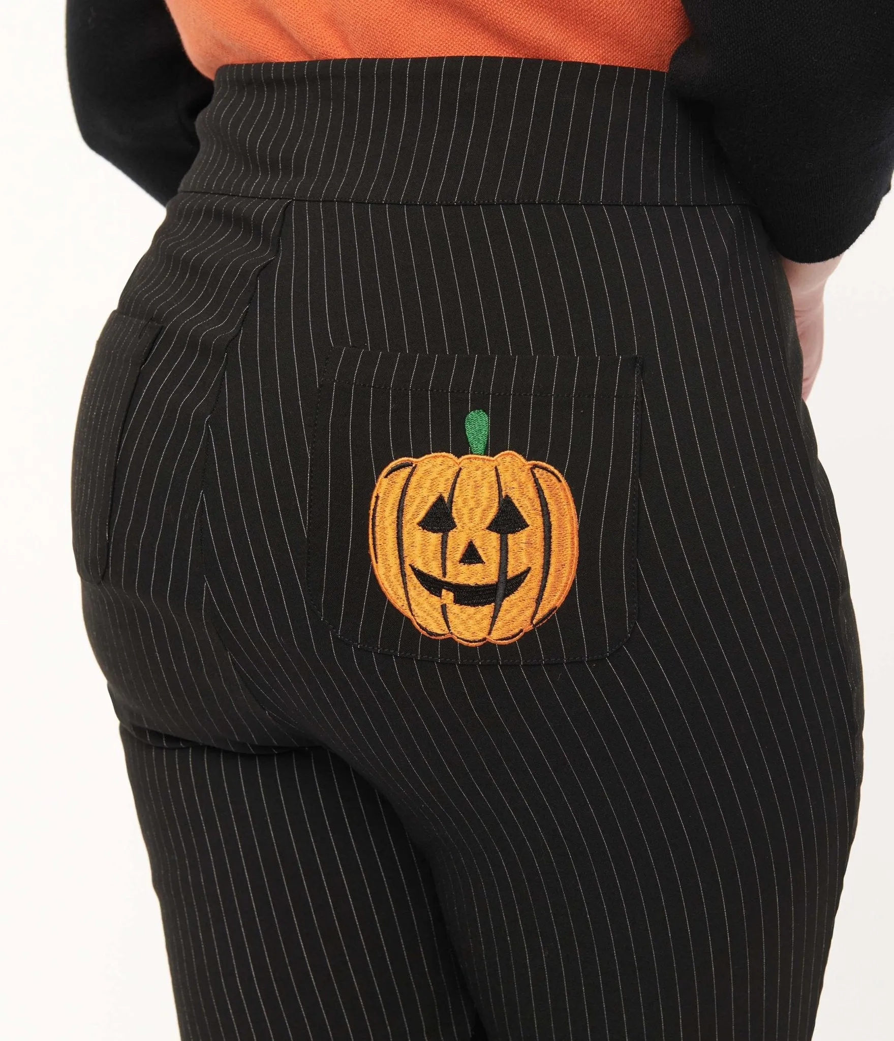 Unique Vintage Black Pinstripe & Pumpkin Rizzo Cigarette Pants