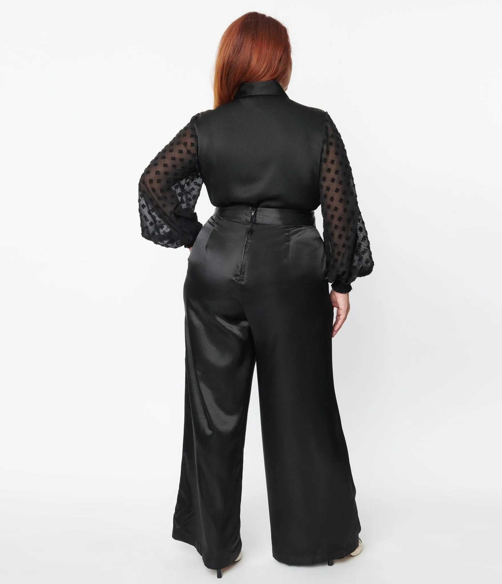 Unique Vintage Plus Size 1940s Black Satin High Waist Pants