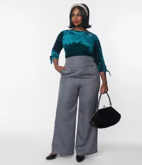 Unique Vintage Plus Size 1940s Grey Pinstripe High Waist Pants