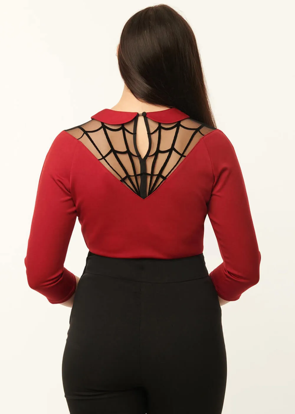 Unique Vintage Spiderweb Widow 50's Top Burgundy