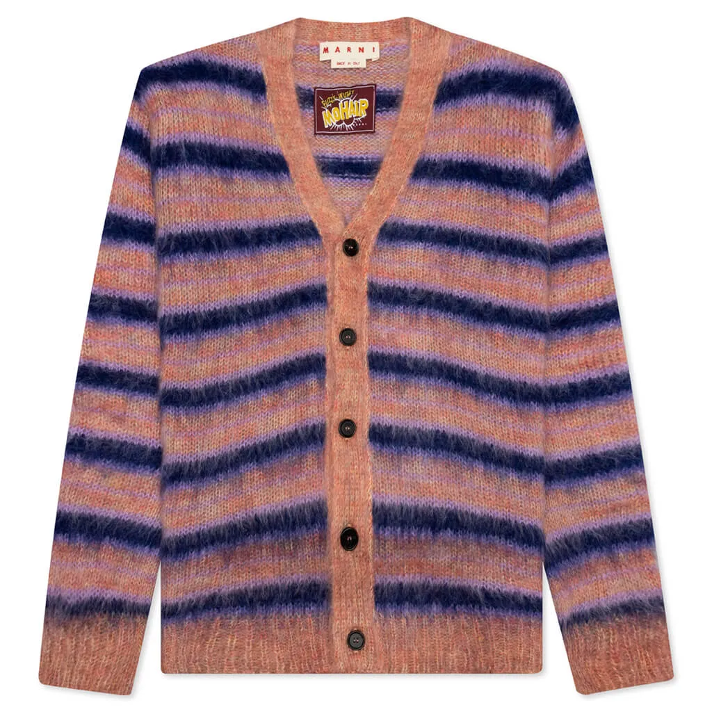 V-Neck Mohair Stripe Cardigan - Apricot