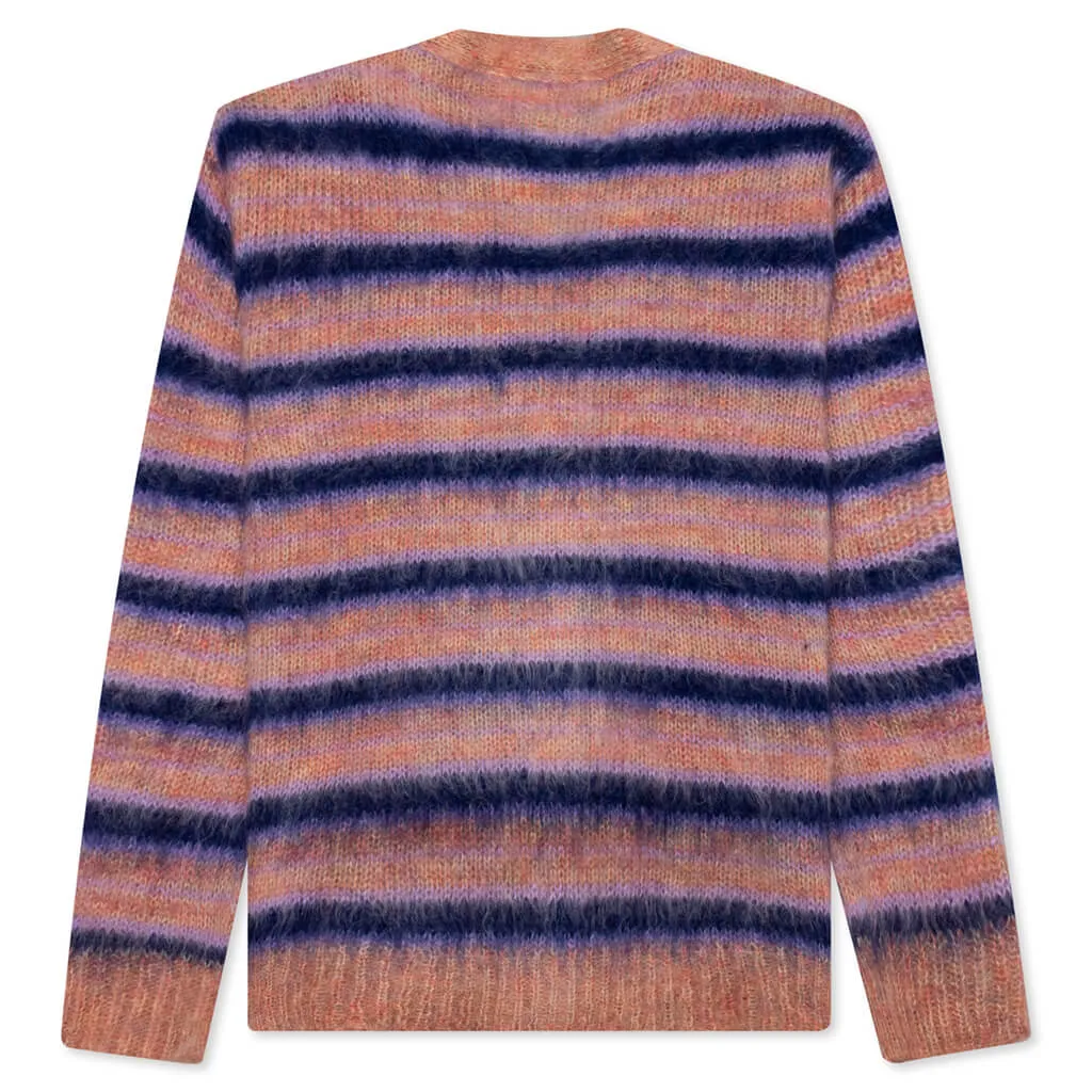 V-Neck Mohair Stripe Cardigan - Apricot